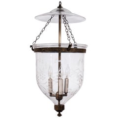 Antique Bell Jar Lantern with Vine Etching Antique Bell Jar Lantern with Vine Etching