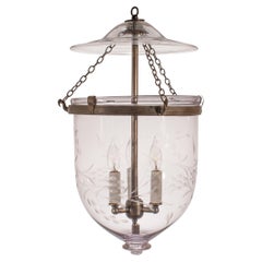 Antique Bell Jar Lantern with Vine Etching Antique Bell Jar Lantern with Vine Etching