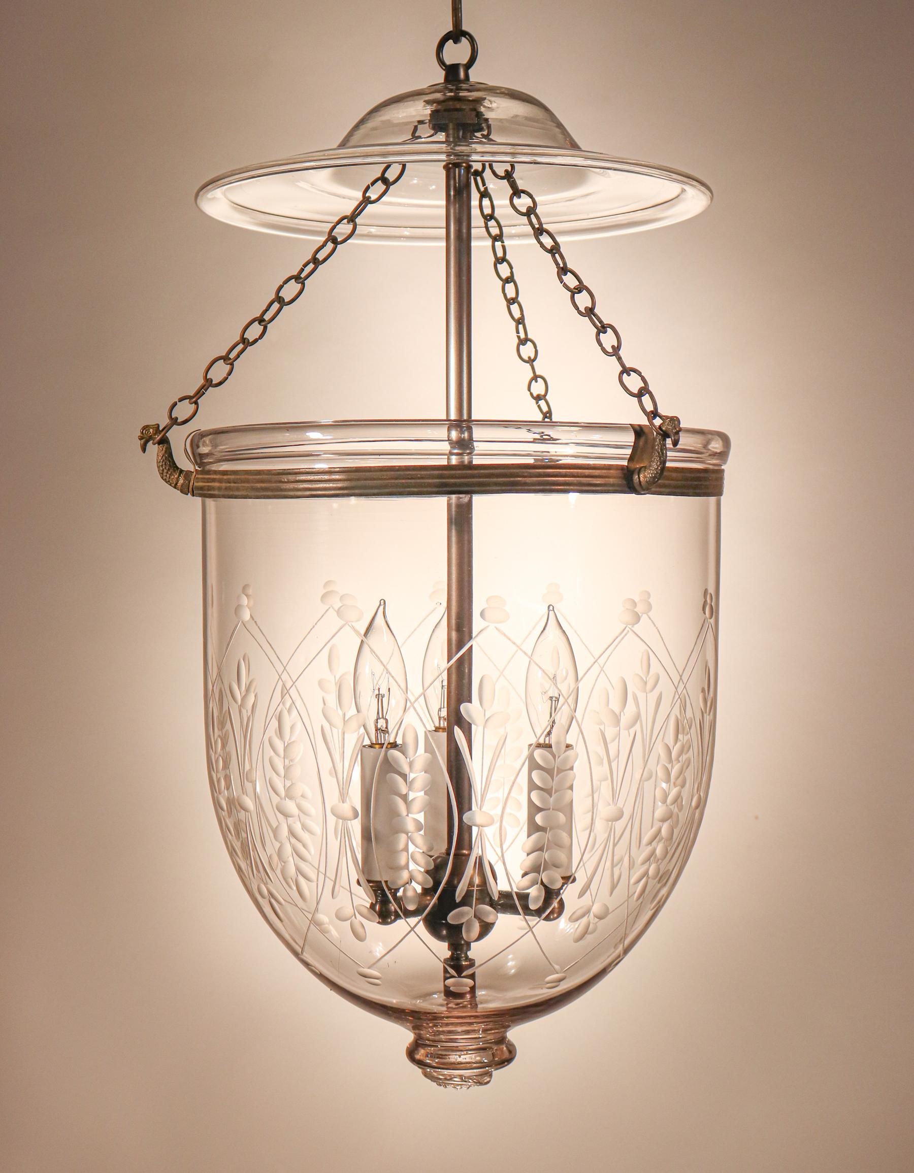 Victorian Antique Bell Jar Lantern with Wheat Etching