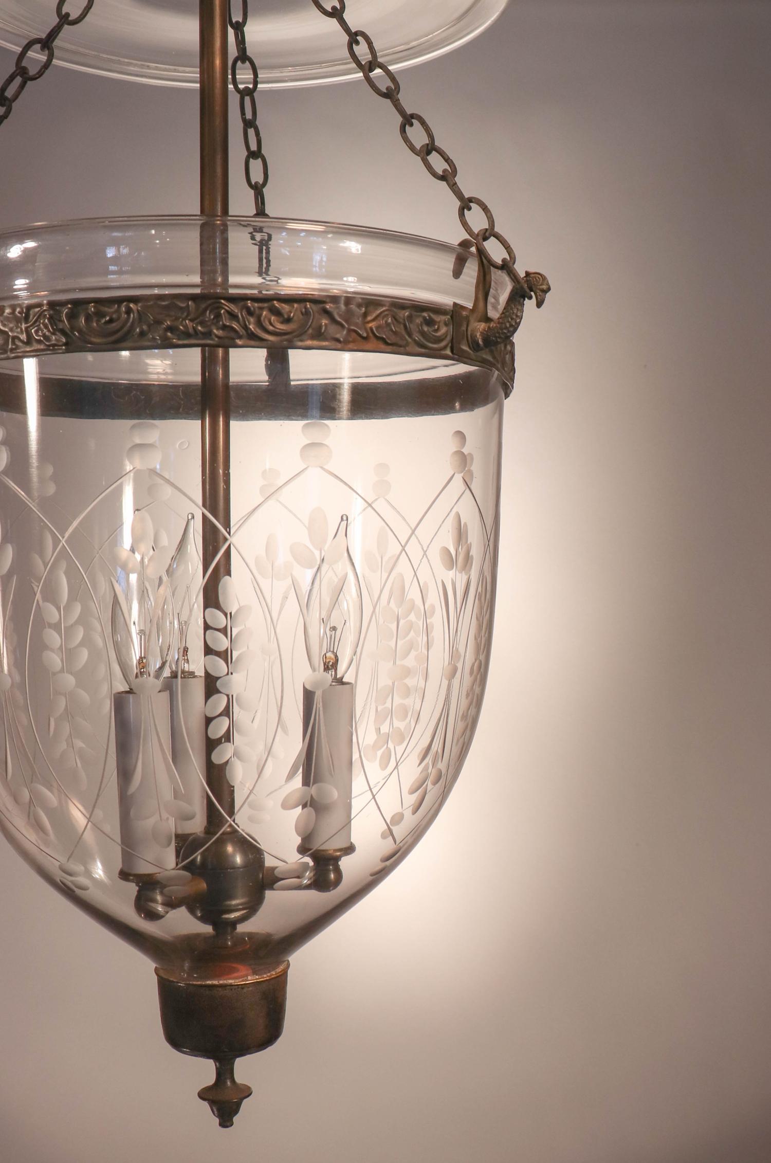High Victorian Antique Bell Jar Lantern with Wheat Etching