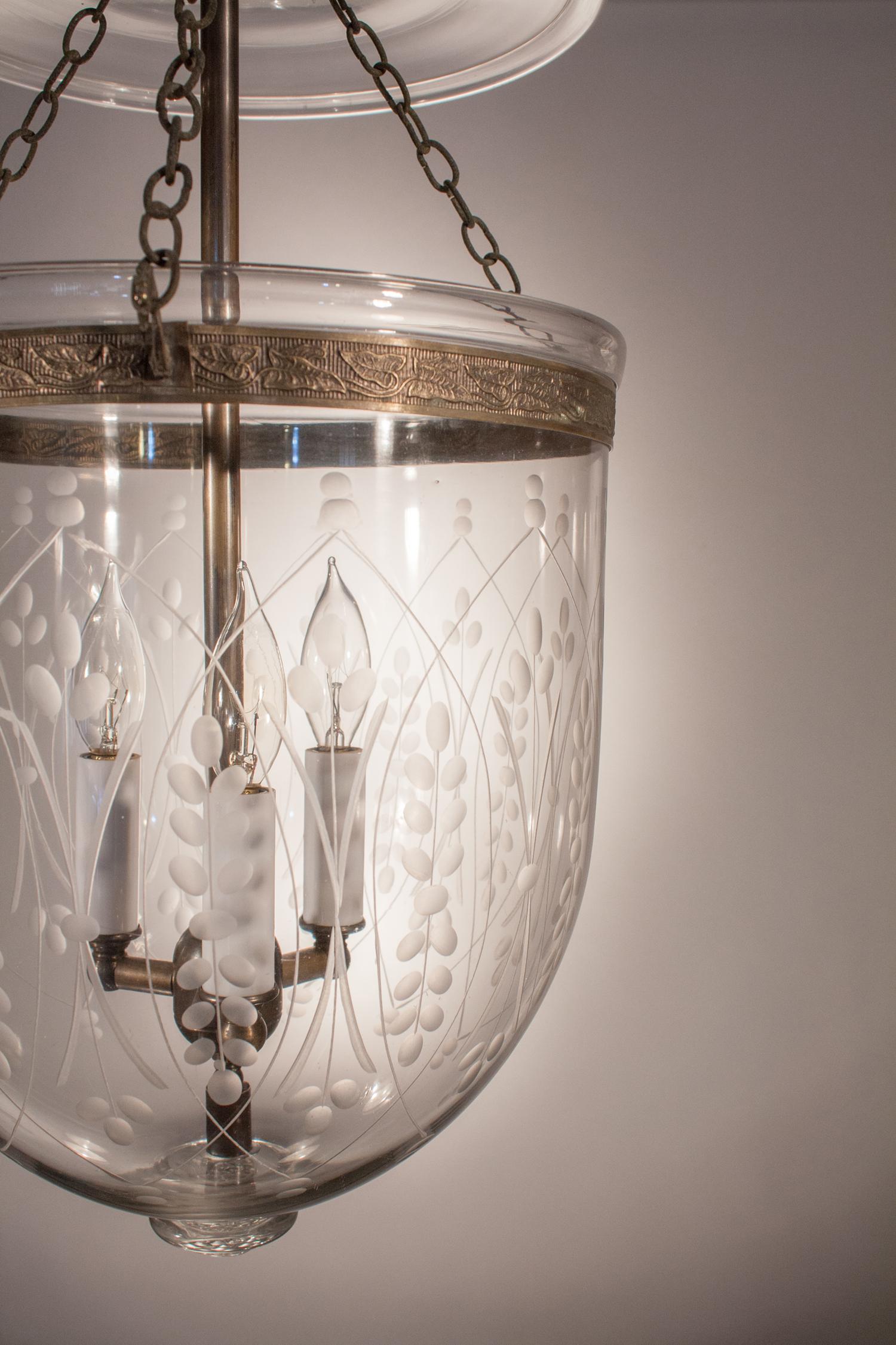 High Victorian Antique Bell Jar Lantern with Wheat Etching
