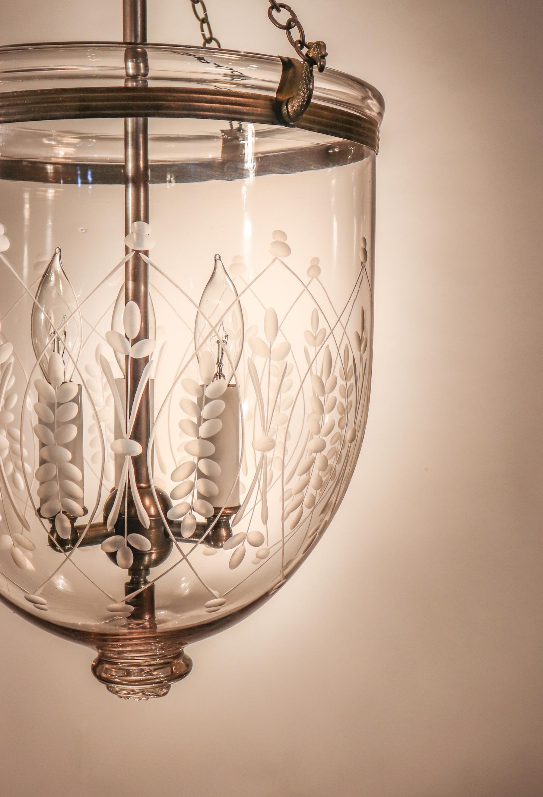 Etched Antique Bell Jar Lantern with Wheat Etching