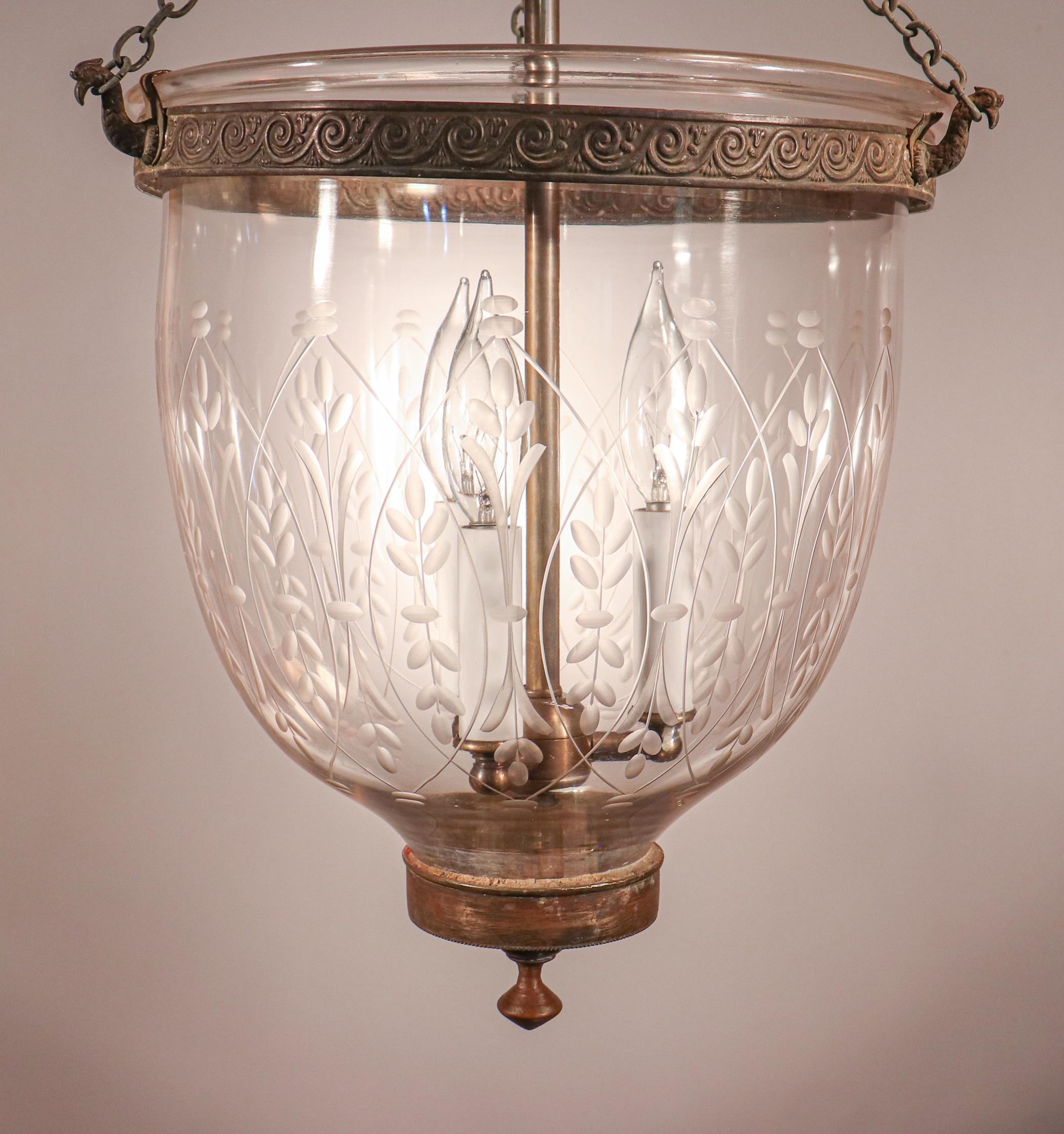 Engraved Antique Bell Jar Lantern with Wheat Etching