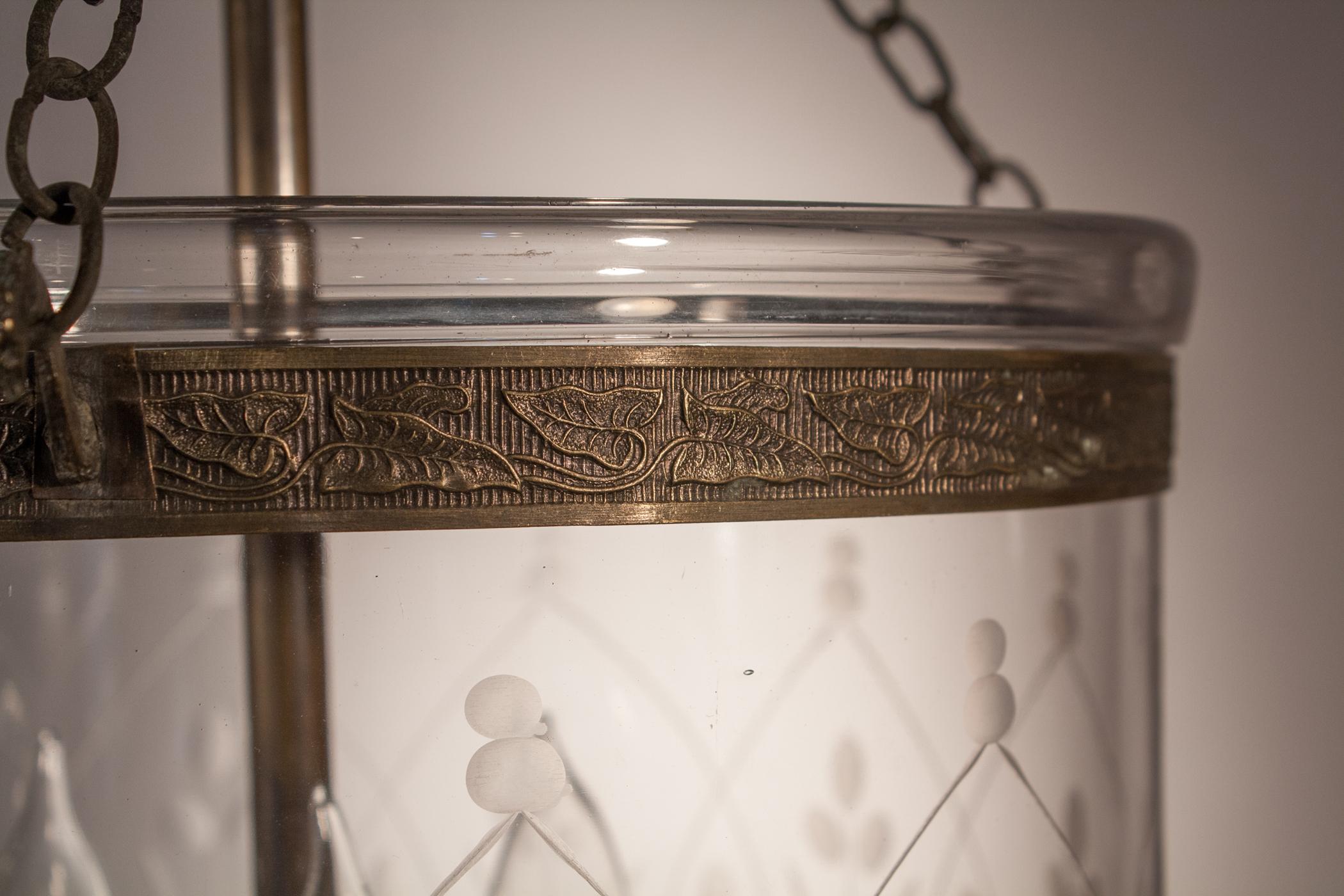 Etched Antique Bell Jar Lantern with Wheat Etching
