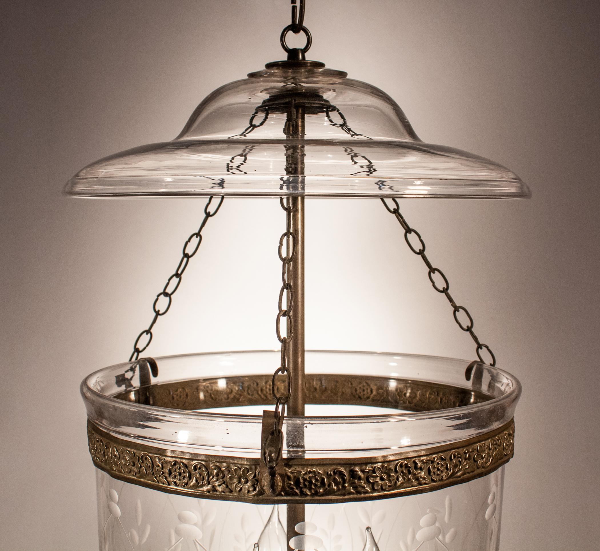 19th Century Antique Bell Jar Lantern with Wheat Etching