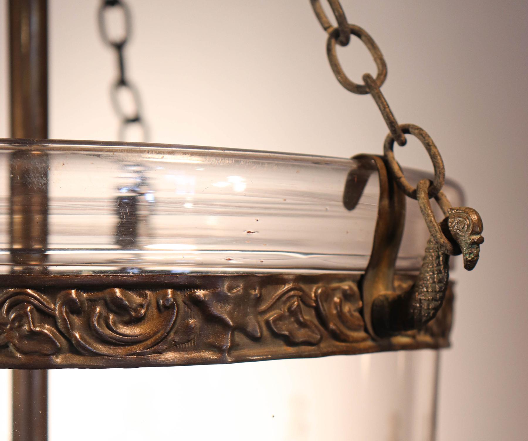 19th Century Antique Bell Jar Lantern with Wheat Etching