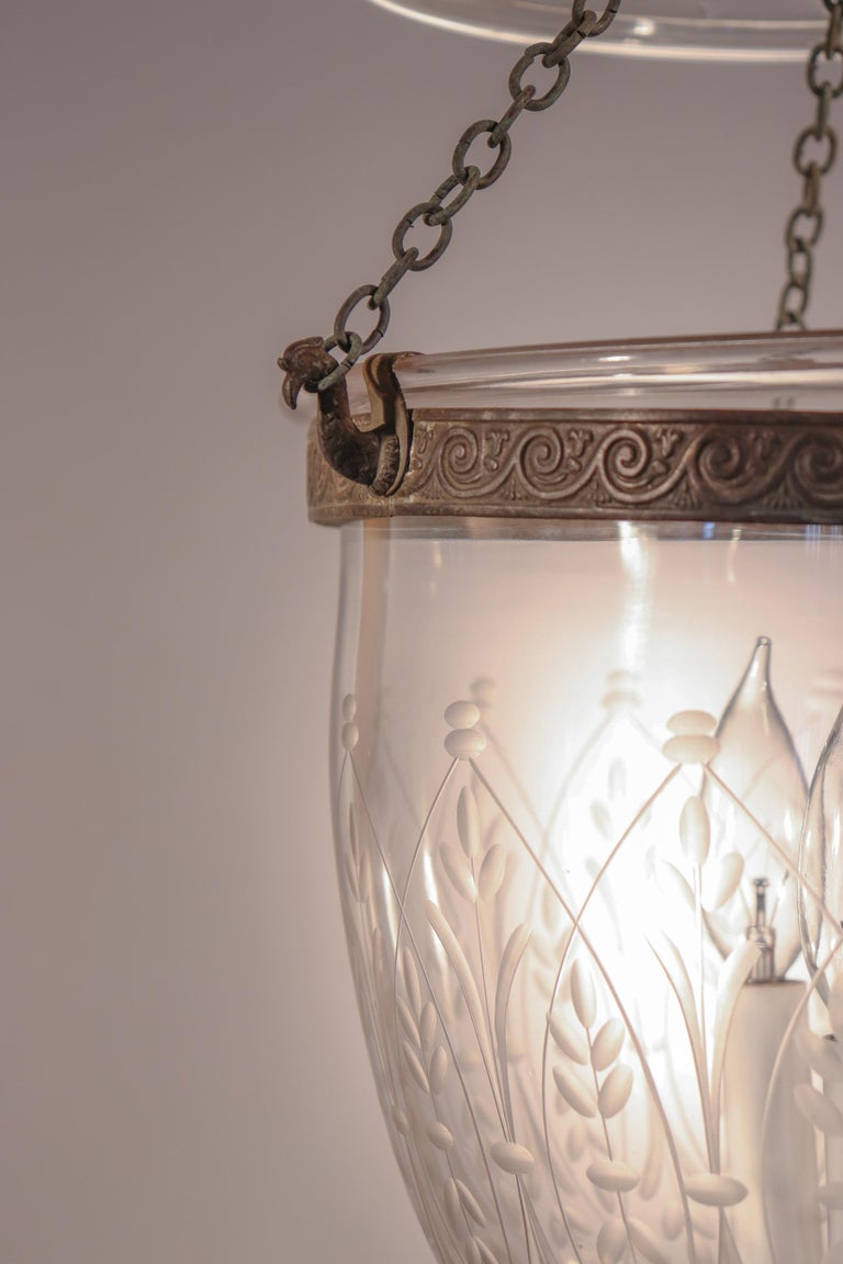 19th Century Antique Bell Jar Lantern with Wheat Etching For Sale