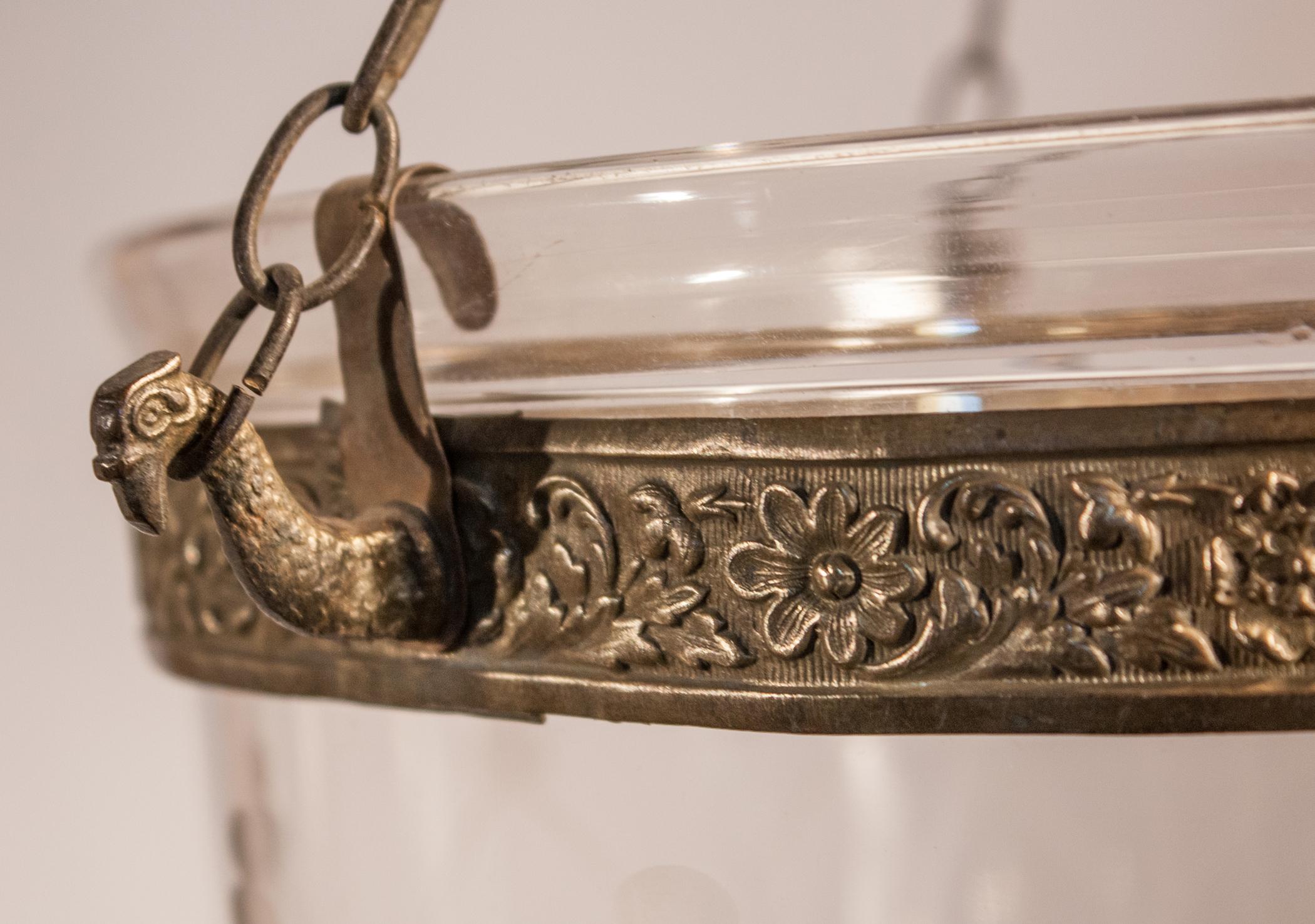 Brass Antique Bell Jar Lantern with Wheat Etching