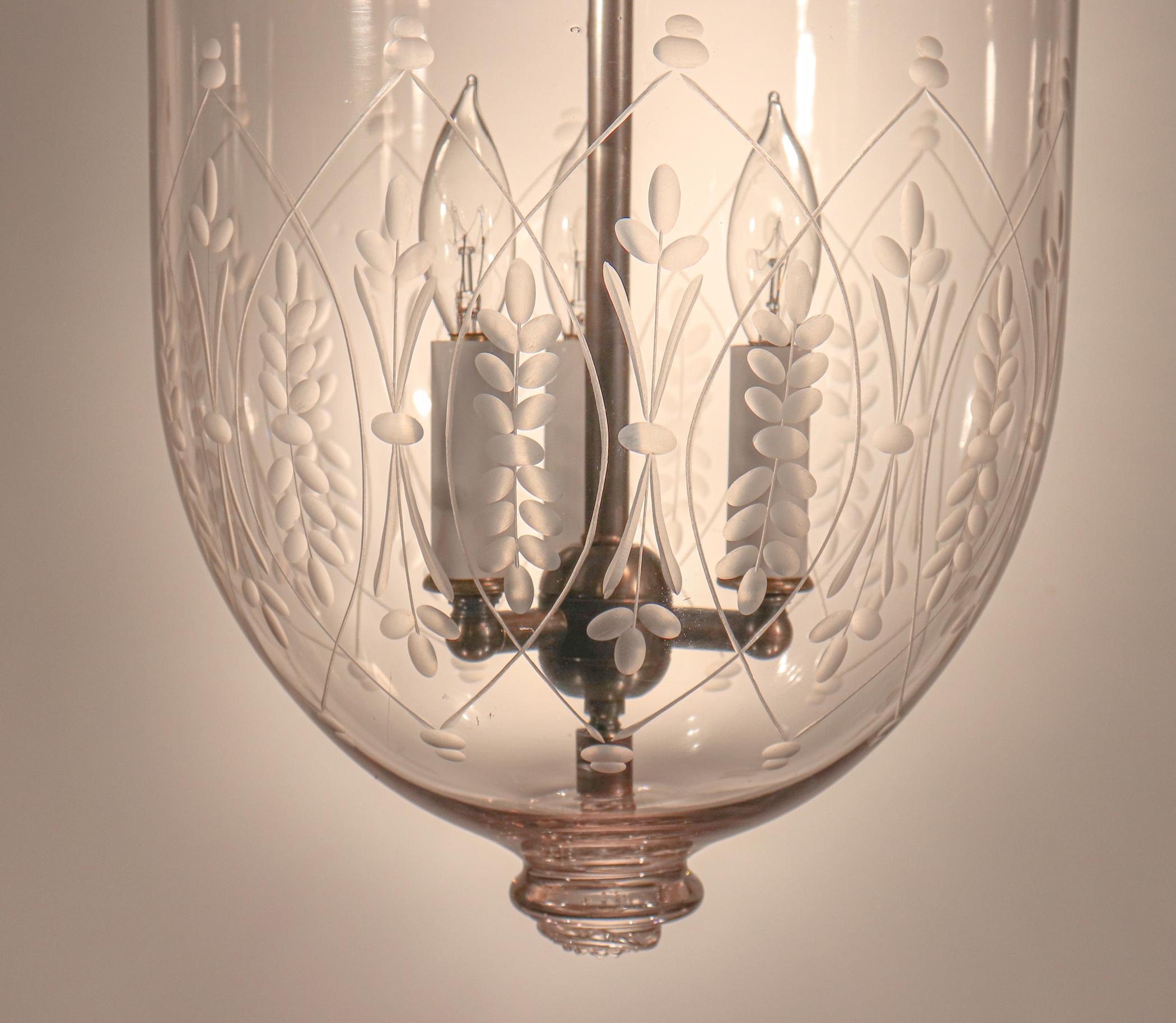 Glass Antique Bell Jar Lantern with Wheat Etching