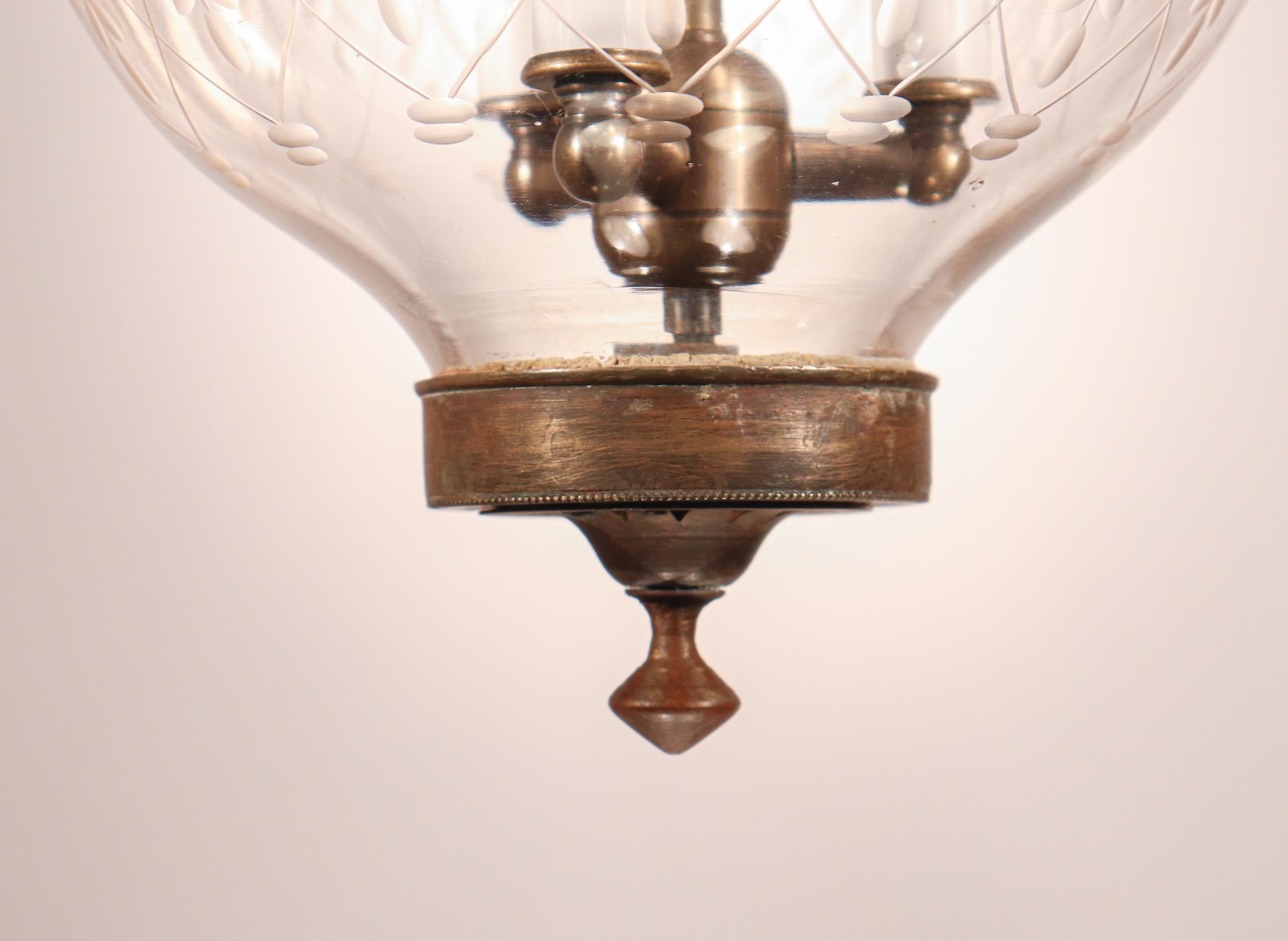 Brass Antique Bell Jar Lantern with Wheat Etching
