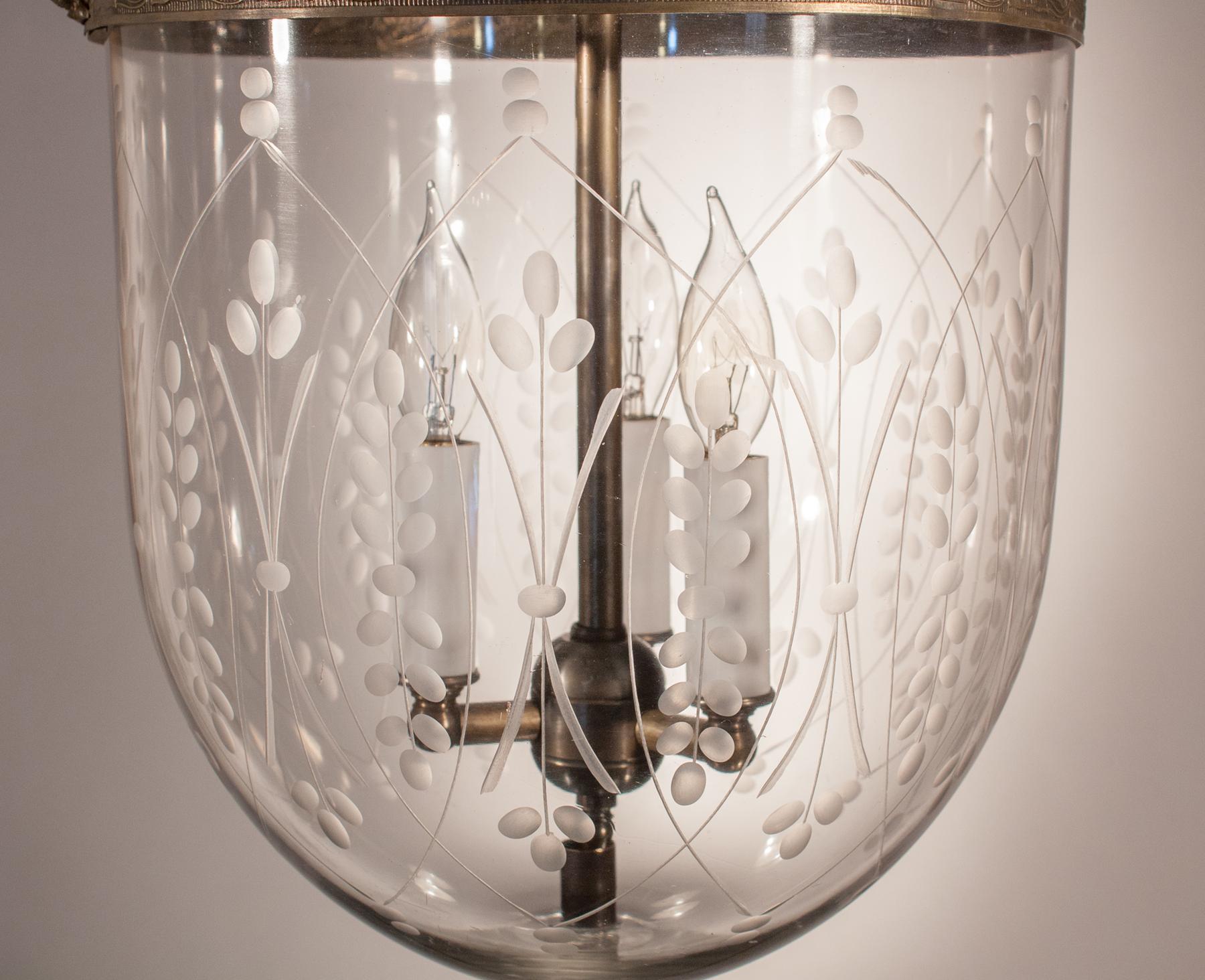 Brass Antique Bell Jar Lantern with Wheat Etching