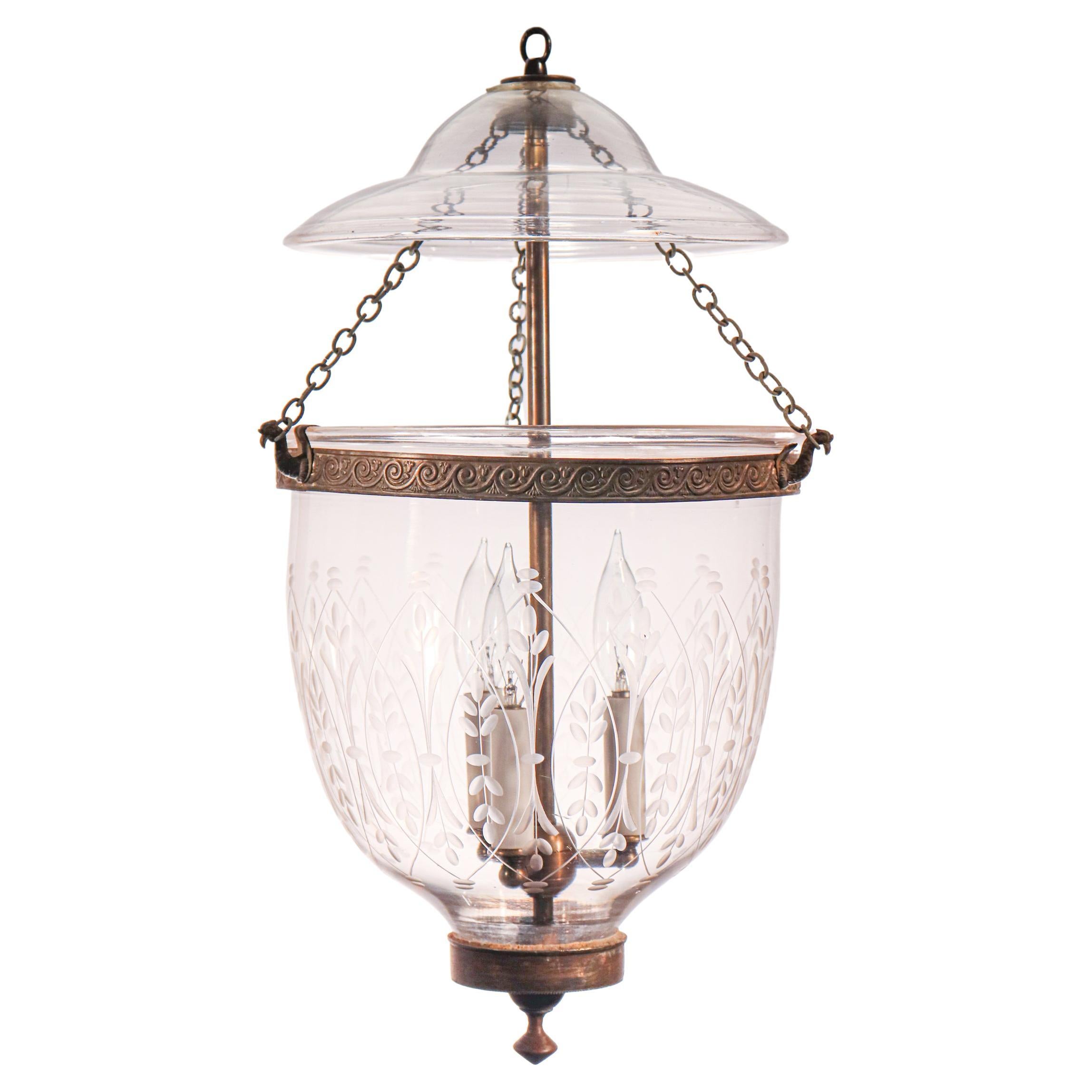 Antique Bell Jar Lantern with Wheat Etching