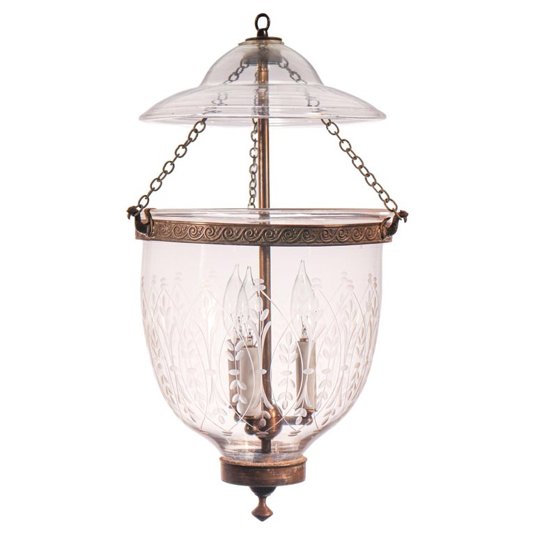 Antique Bell Jar Lantern with Wheat Etching For Sale