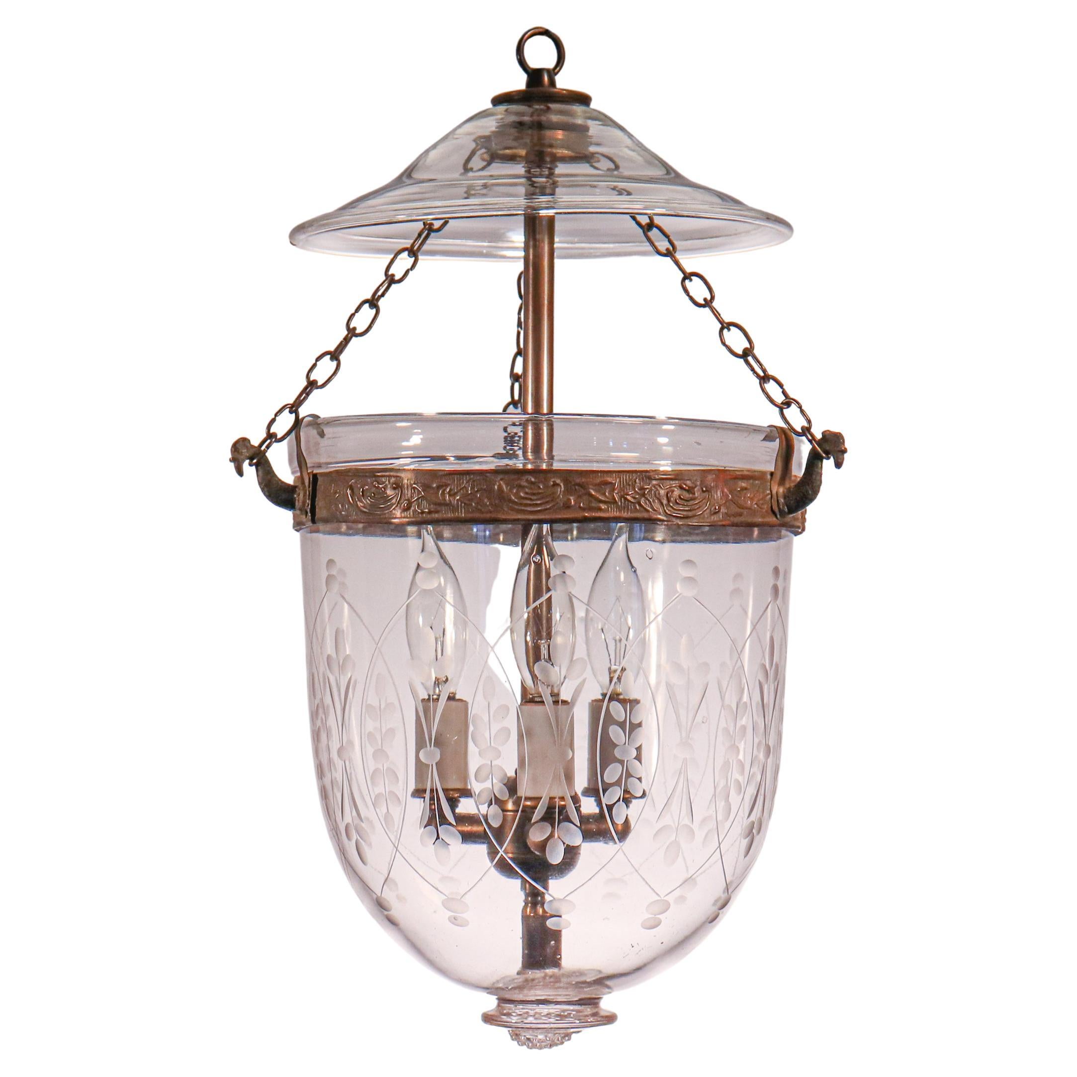 Antique Bell Jar Lantern with Wheat Etching