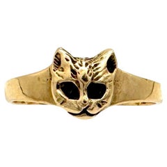 Antiguo Anillo Cara de Gato Belle Epoque Oro 14K Finales Siglo XIX