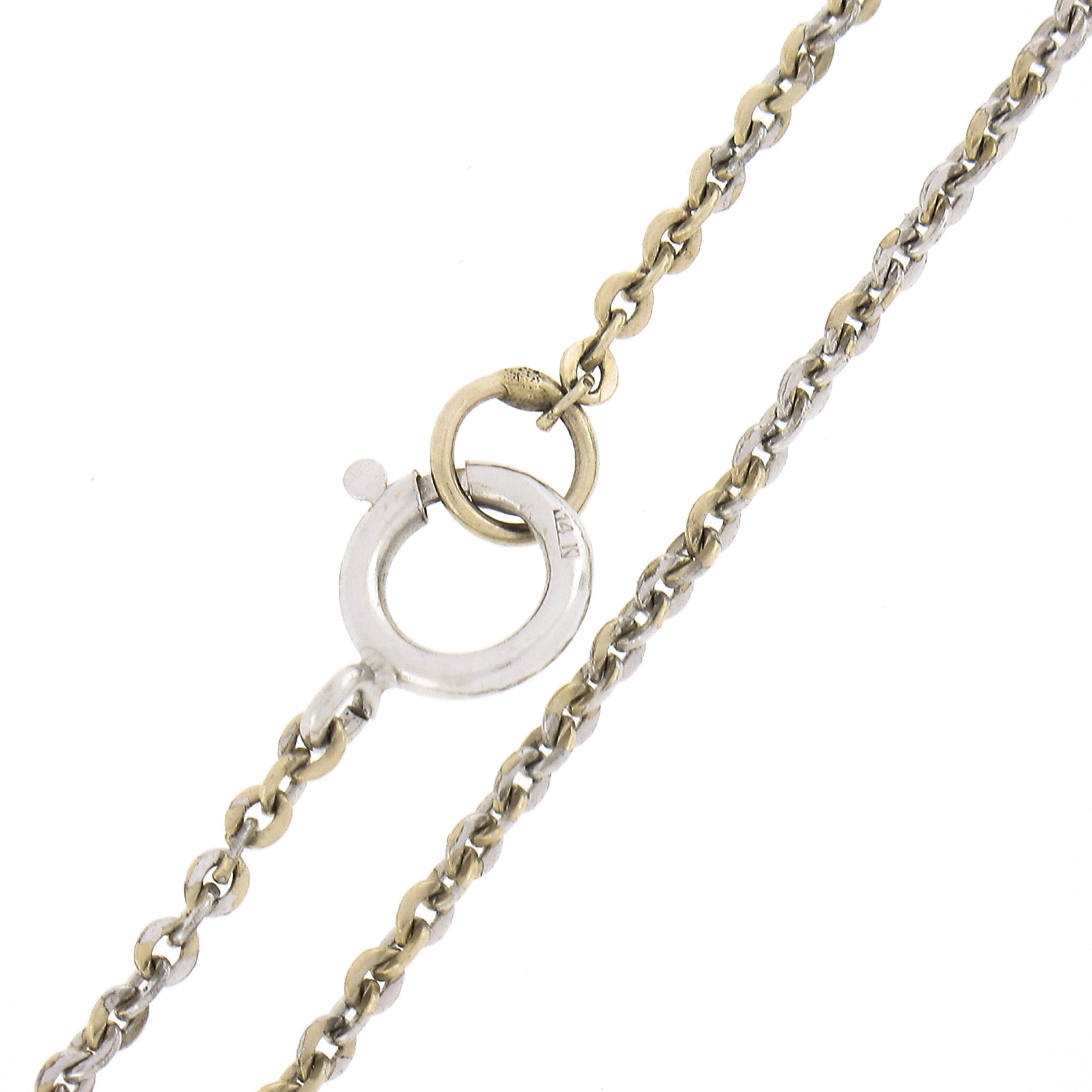 Antique Belle Epoque 14k Gold Platinum Diamond Lavalier Pendant & Chain Necklace 1