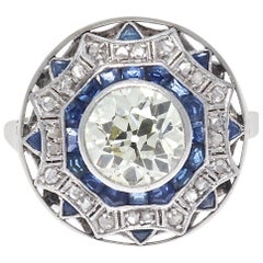 Antique Belle Epoque 1.65 Carat Diamond Sapphire Platinum Engagement Ring