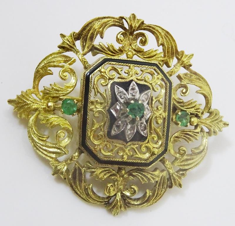 Antique Belle Époque 18 karat Gold Diamond and Emerald Pin/Pendant In Excellent Condition For Sale In Jerusalem, IL
