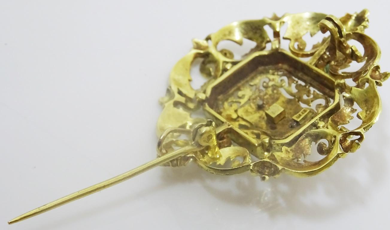 Women's Antique Belle Époque 18 karat Gold Diamond and Emerald Pin/Pendant For Sale