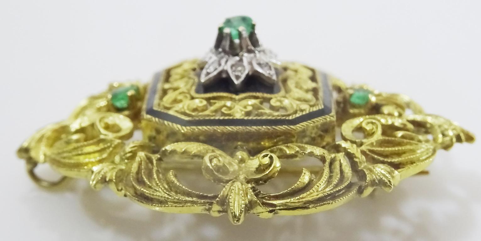 Antique Belle Époque 18 karat Gold Diamond and Emerald Pin/Pendant For Sale 2