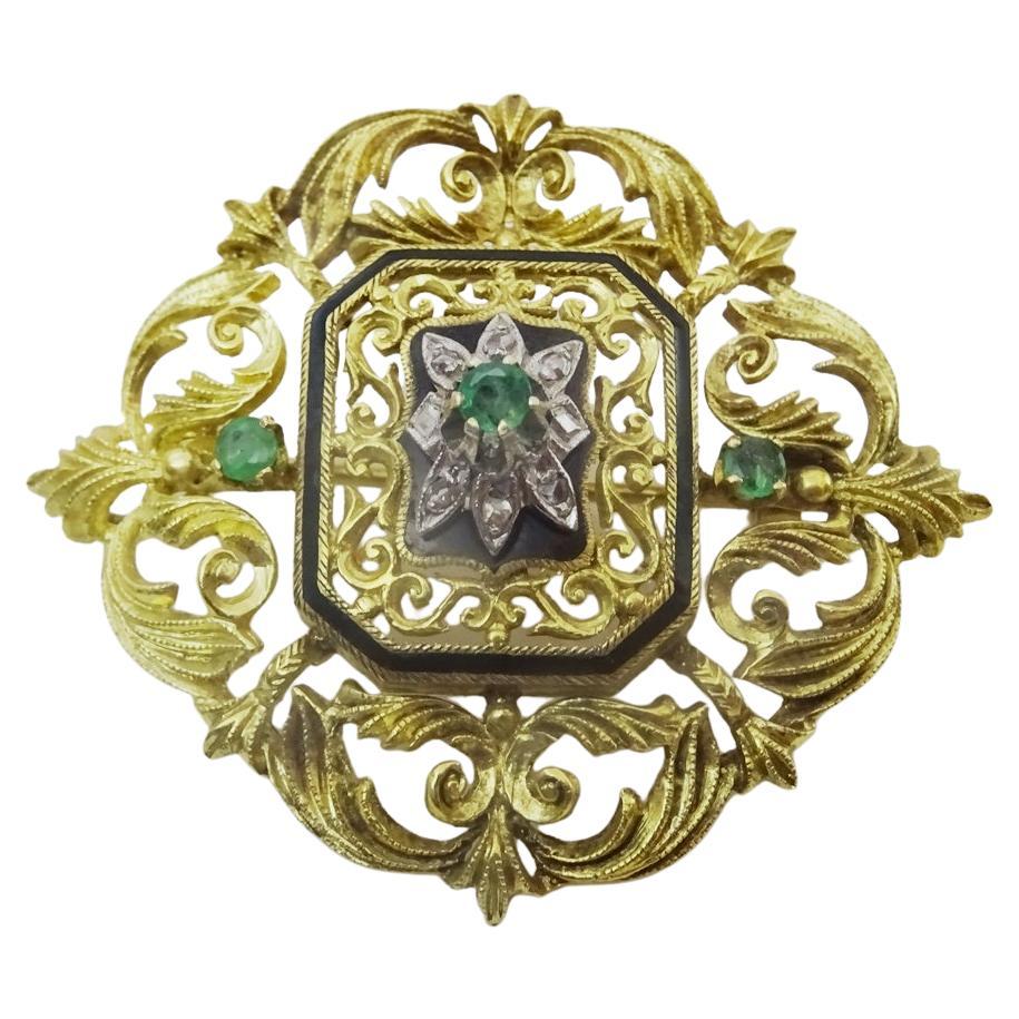 Antique Belle Époque 18 karat Gold Diamond and Emerald Pin/Pendant