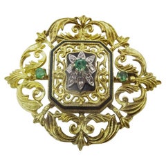 Pendentif en or 18 carats avec diamants et émeraudes de la Belle Époque