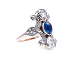 Antique Belle Époque, 18 Carat Gold, Cabochon Sapphire and Rose-Cut Diamond Ring