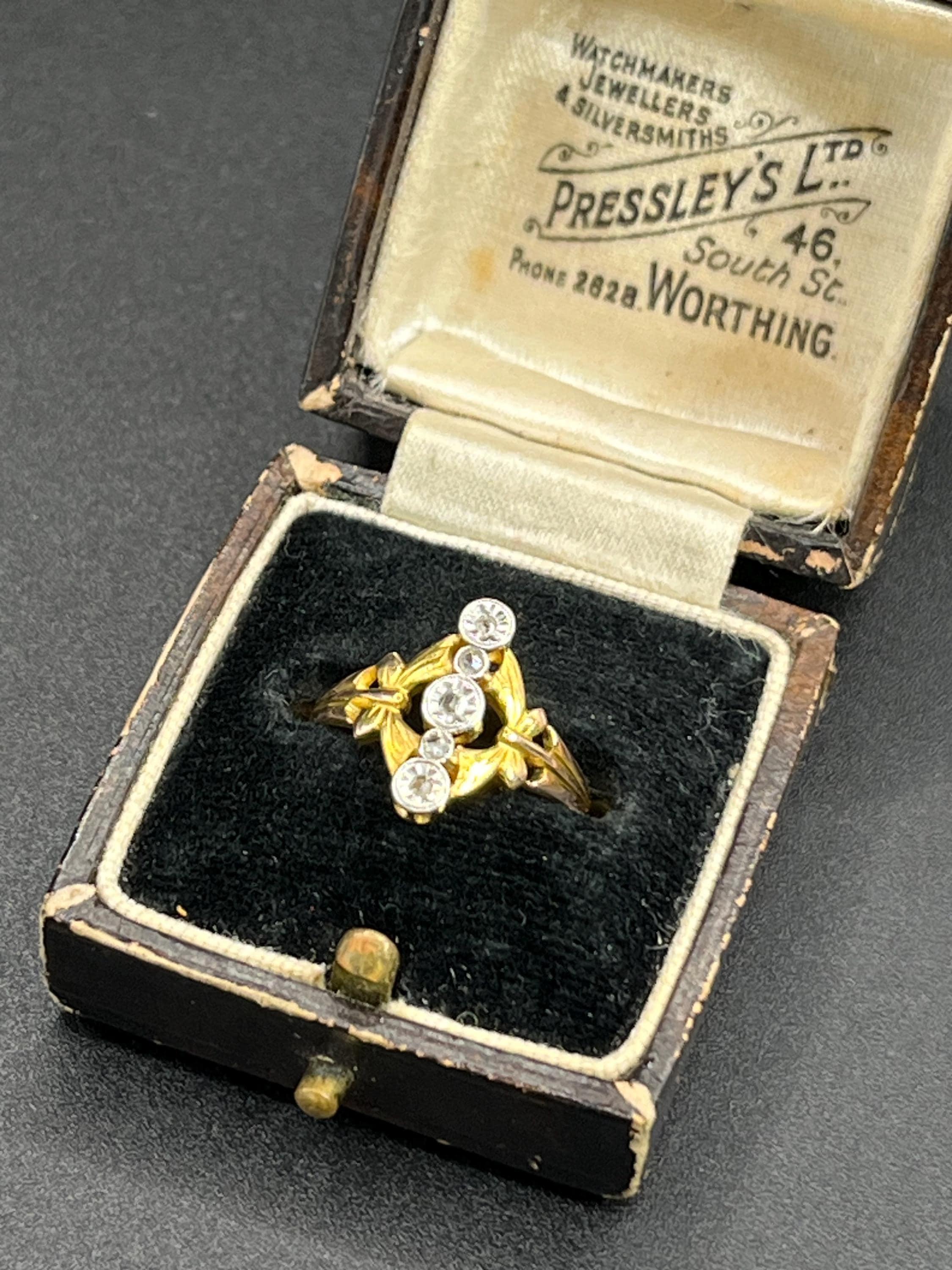 Antique Diamond Five Stone Ring

18ct Gold & Platinum

Circa 1920s

This exquisite  Rose Cut Illusion Set five stone diamond ring from the Edwardian era showcases a stunning Belle Époque design, epitomising elegance and craftsmanship. Crafted from