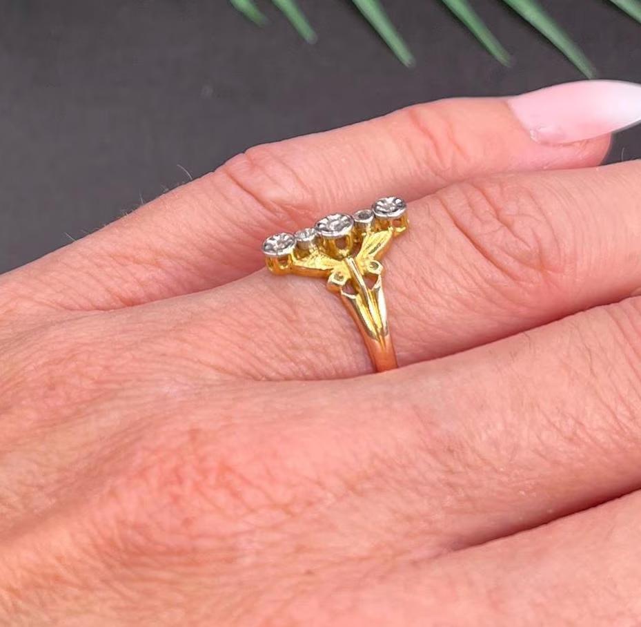 Rose Cut Antique Belle Époque 18ct Gold & Platinum Illusion Set Diamond Five Stone Ring For Sale