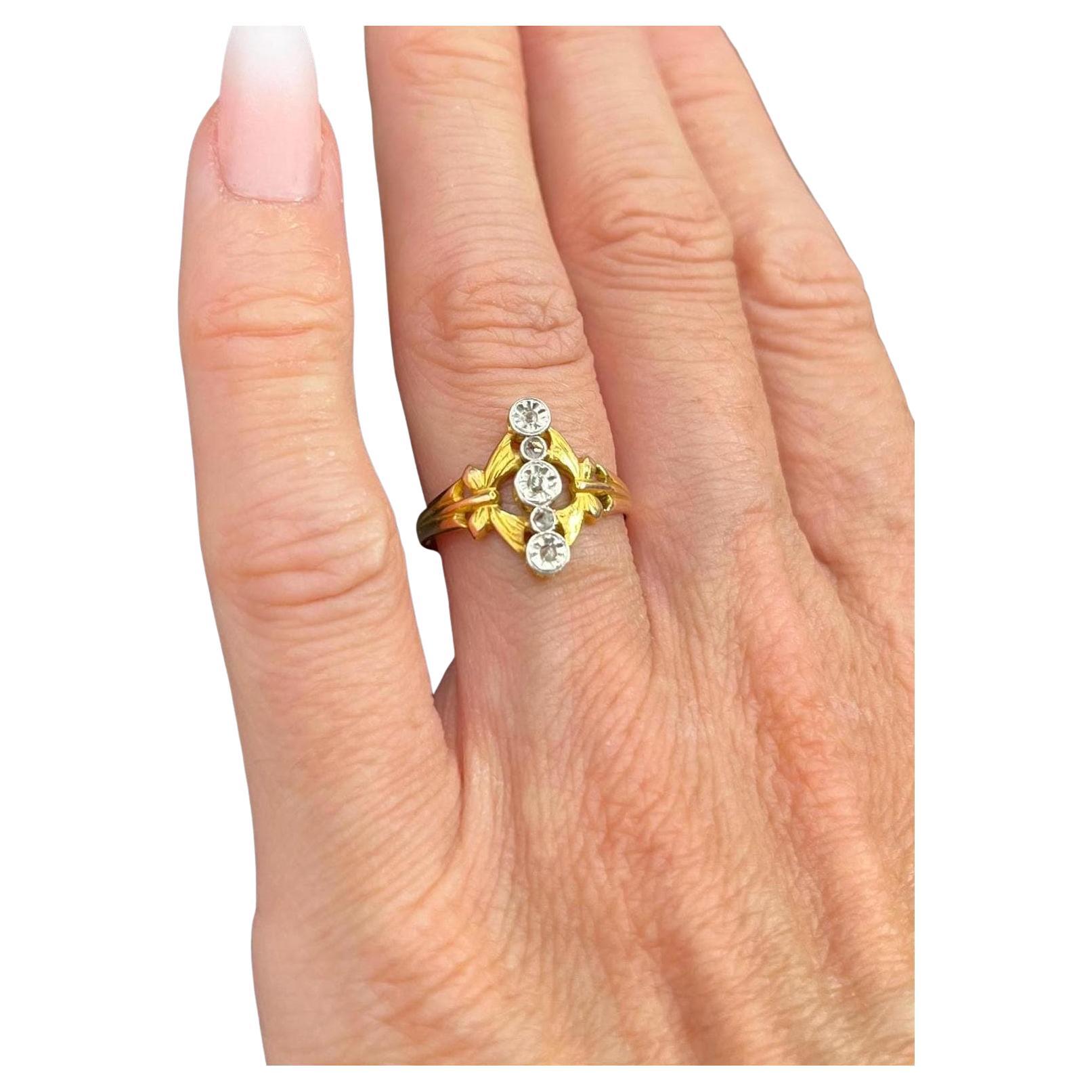 Antique Belle Époque 18ct Gold & Platinum Illusion Set Diamond Five Stone Ring For Sale