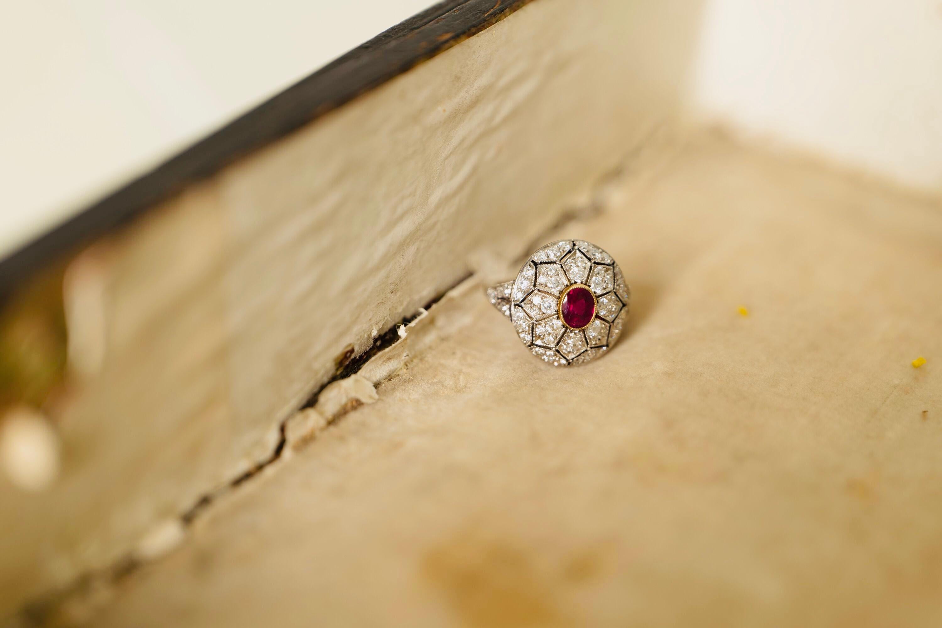 Antique, Belle Époque, 18 Carat Gold, Ruby and Diamond Cluster Ring 2