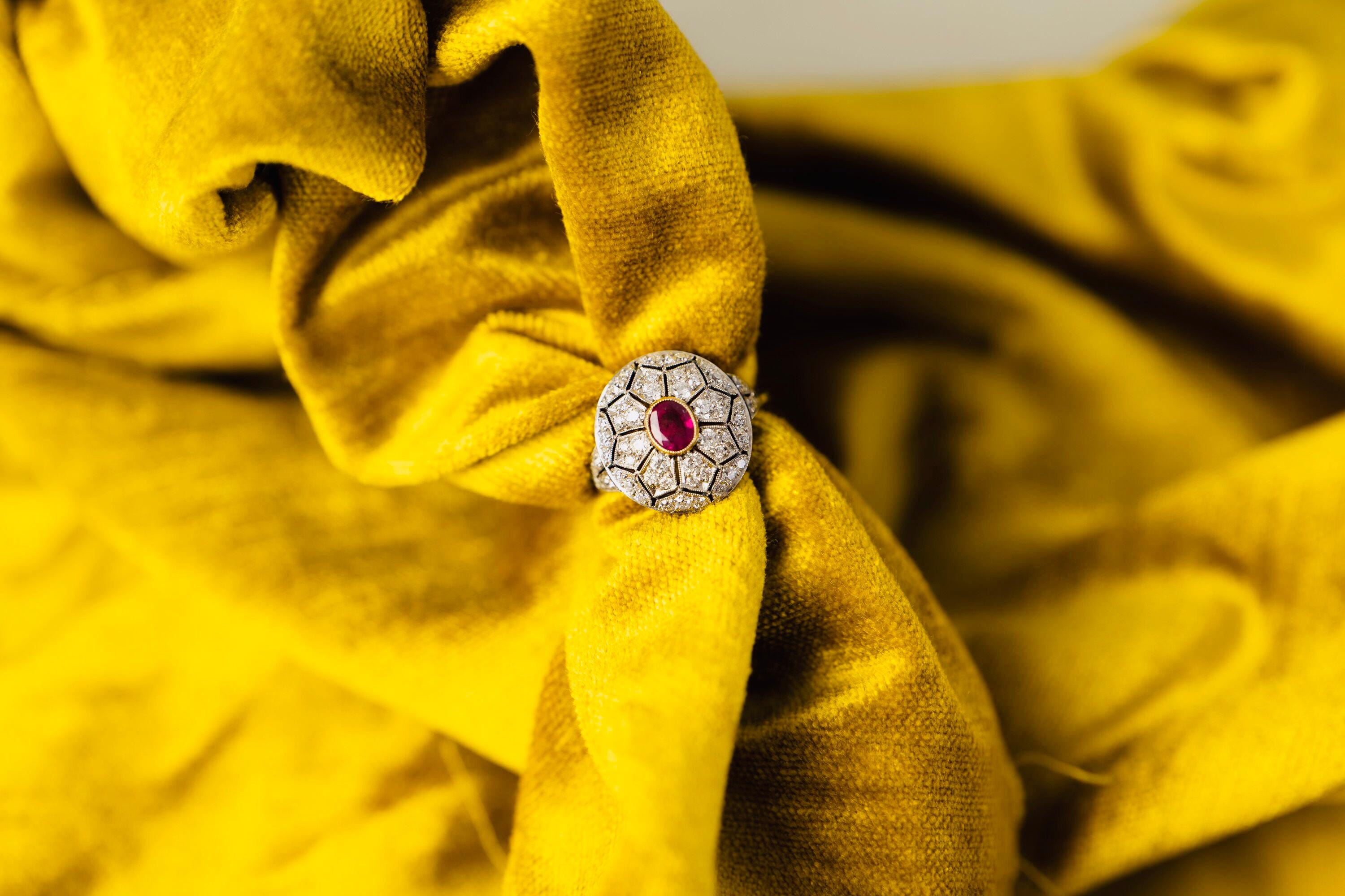 Antique, Belle Époque, 18 Carat Gold, Ruby and Diamond Cluster Ring 3