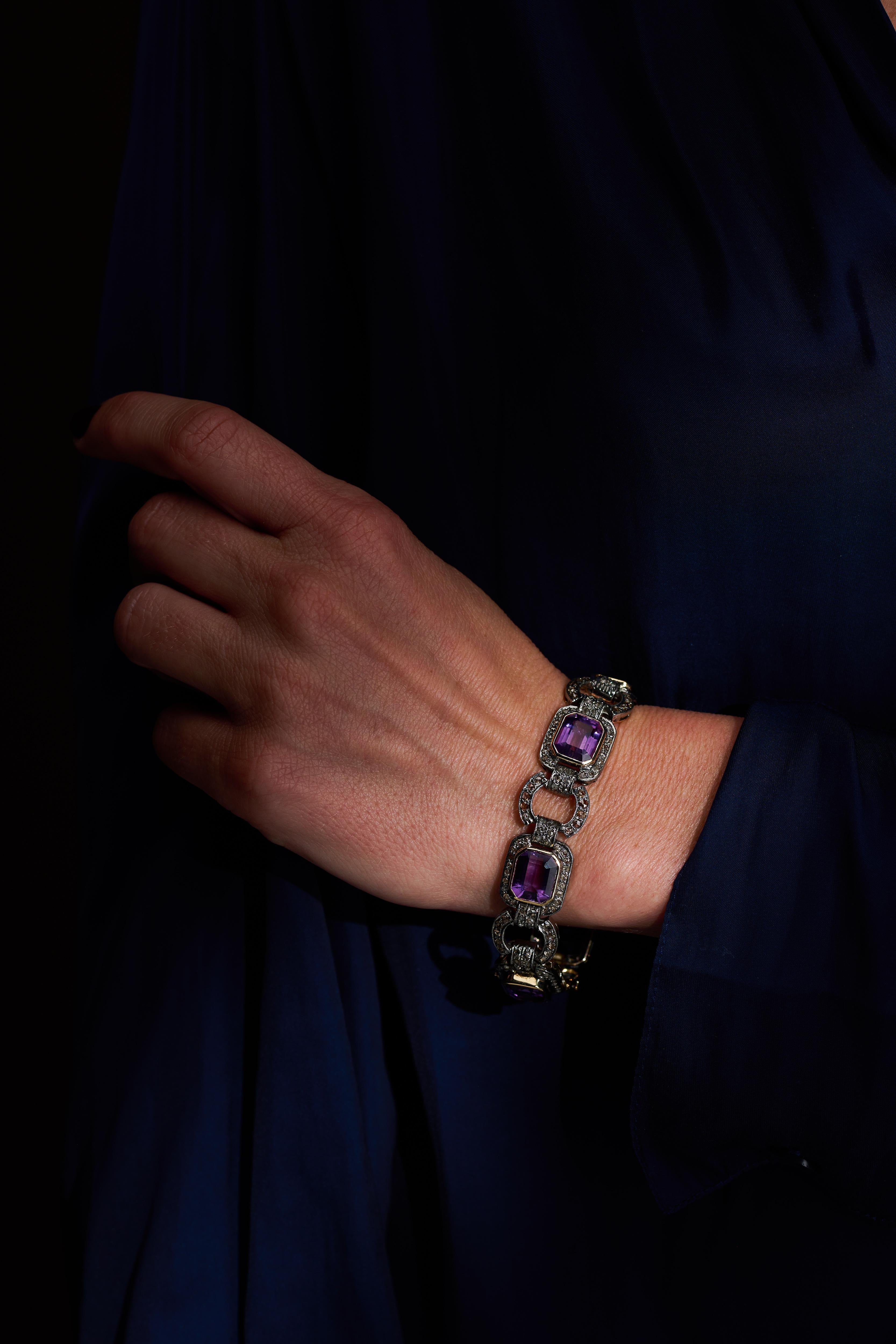 Antique Belle Epoque 25 carat natural amethyst bracelet In Good Condition For Sale In Malmö, SE