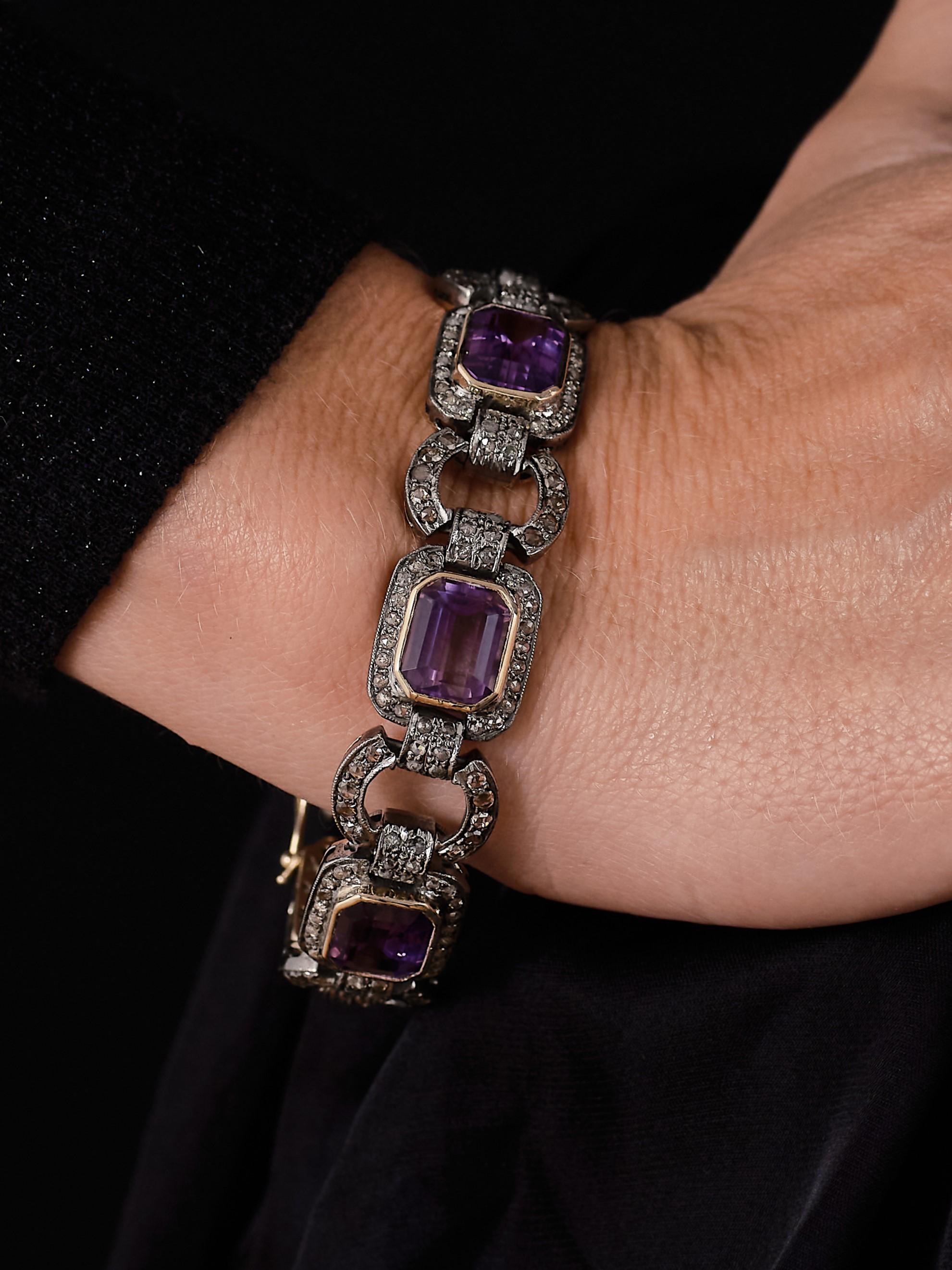 Belle Époque Antique Belle Epoque 25 carat natural amethyst bracelet For Sale