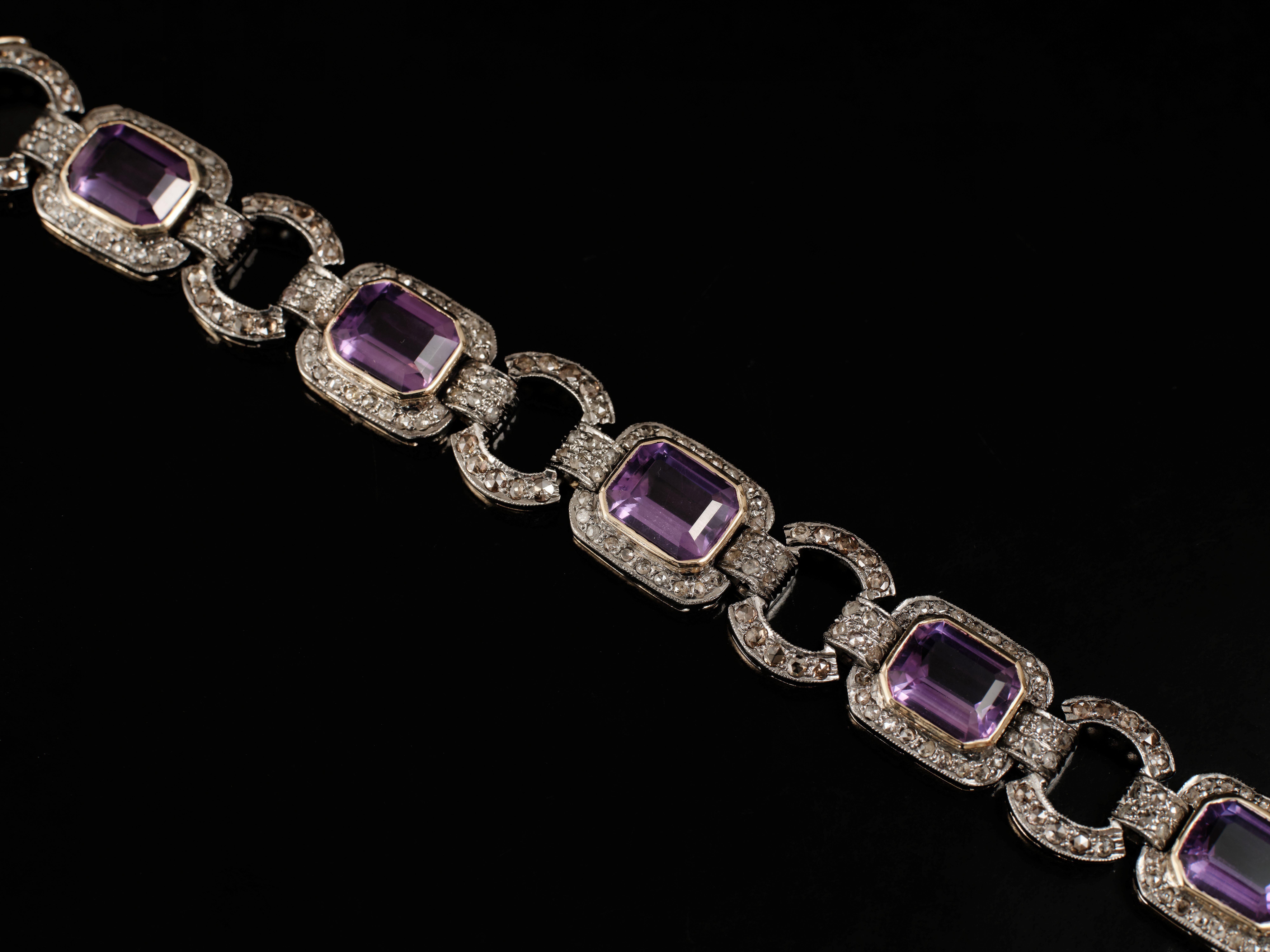 Women's Antique Belle Epoque 25 carat natural amethyst bracelet For Sale