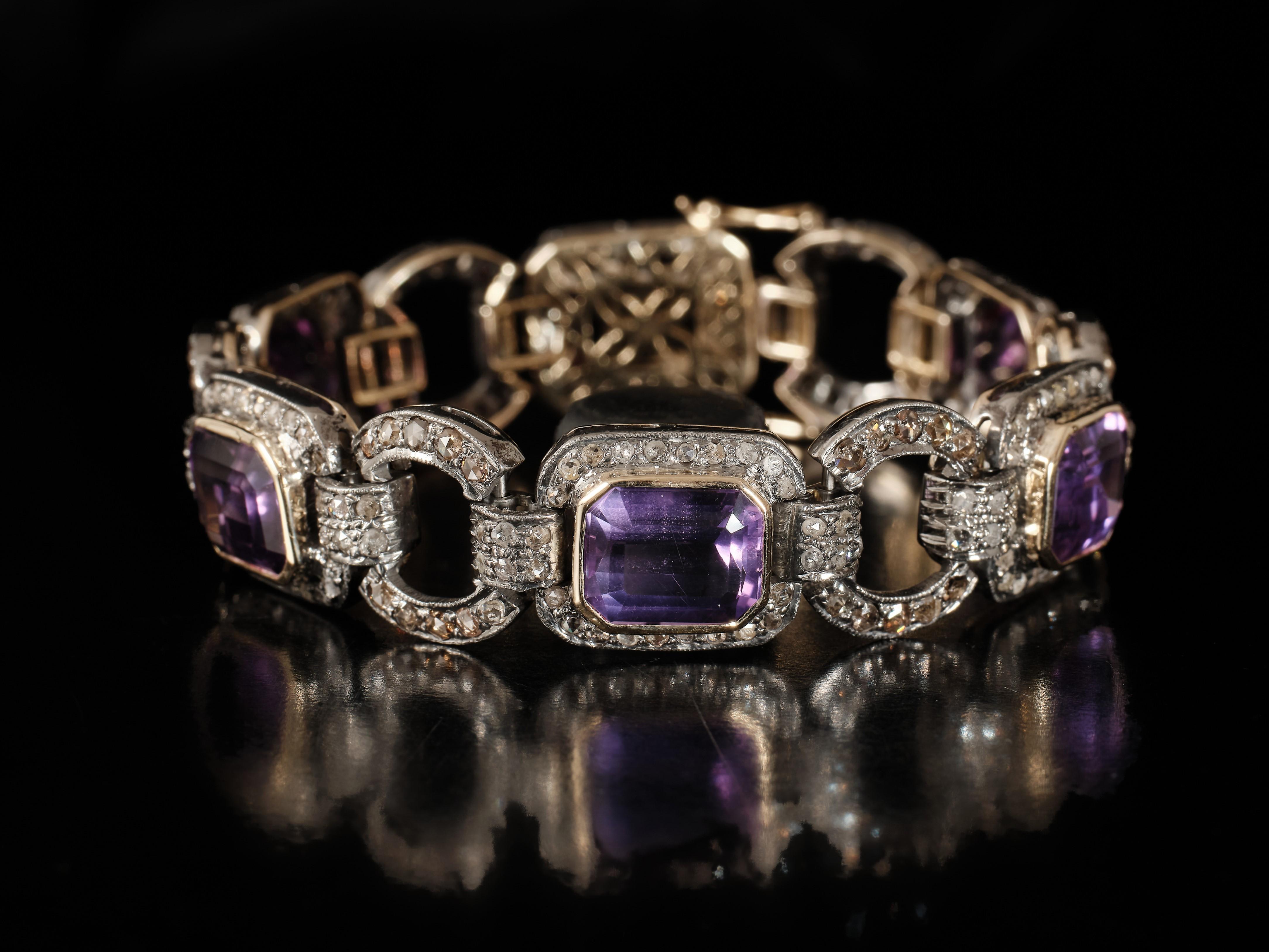 Bracelet ancien en améthyste naturelle de 25 carats de la Belle Époque en vente 3