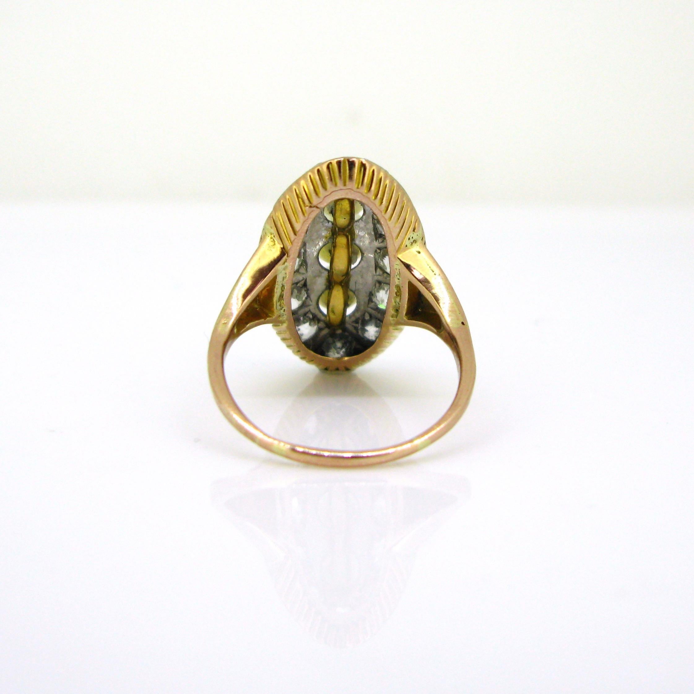 Women's or Men's Antique Belle Epoque 3 Naturals Pearls and Diamonds Ring, 18kt Gold and Platinum