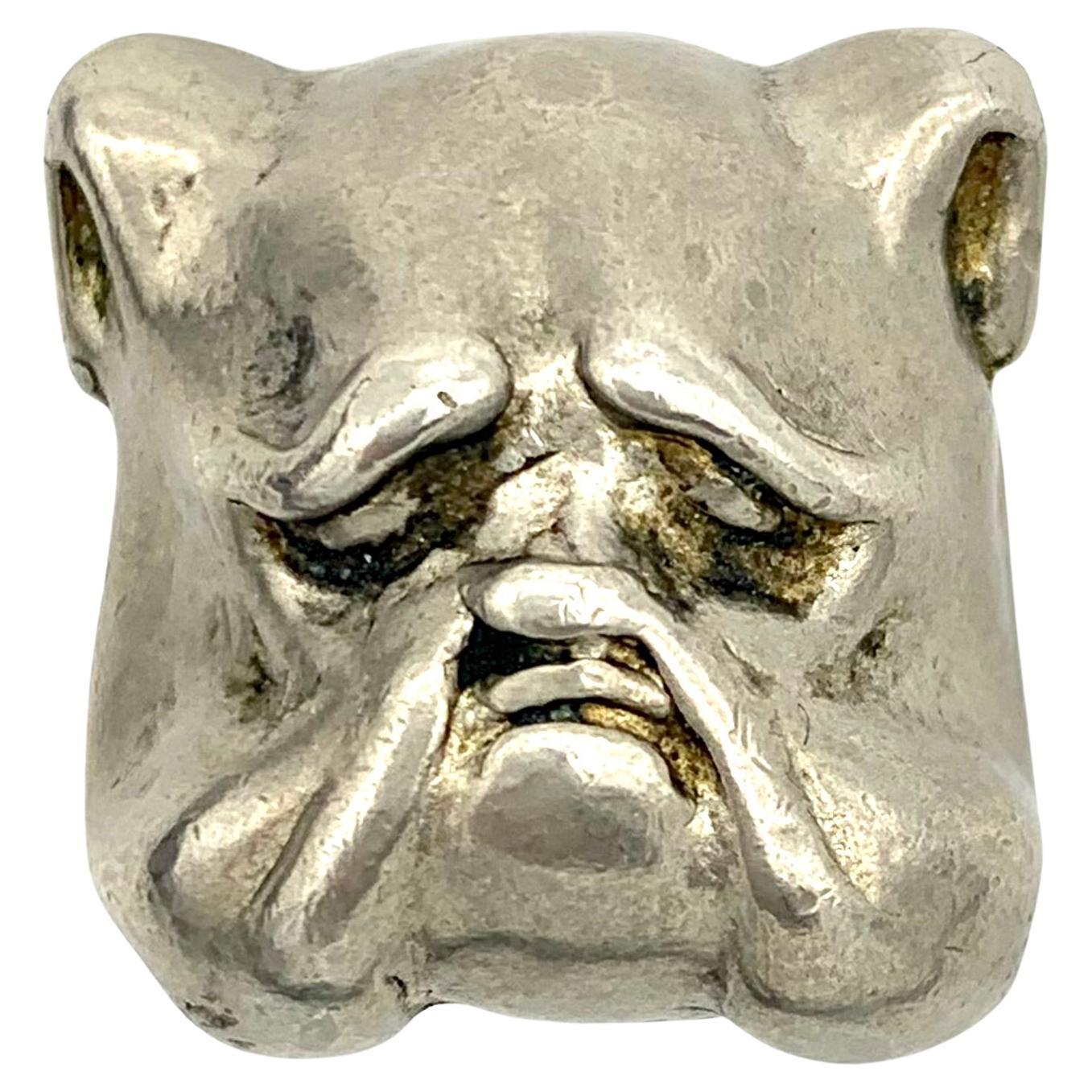 Antique Belle Époque Animal Head Boxer Dog Head Copper Silver Plated Sculpture 