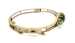 Antique Belle Époque Bangle Crysoberyl Cats Eye Silver Gilt Natural Seed Pearl