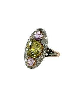 Antiker Belle Époque-Cocktailring mit Chrysoberyll, rosa Topas und Diamant