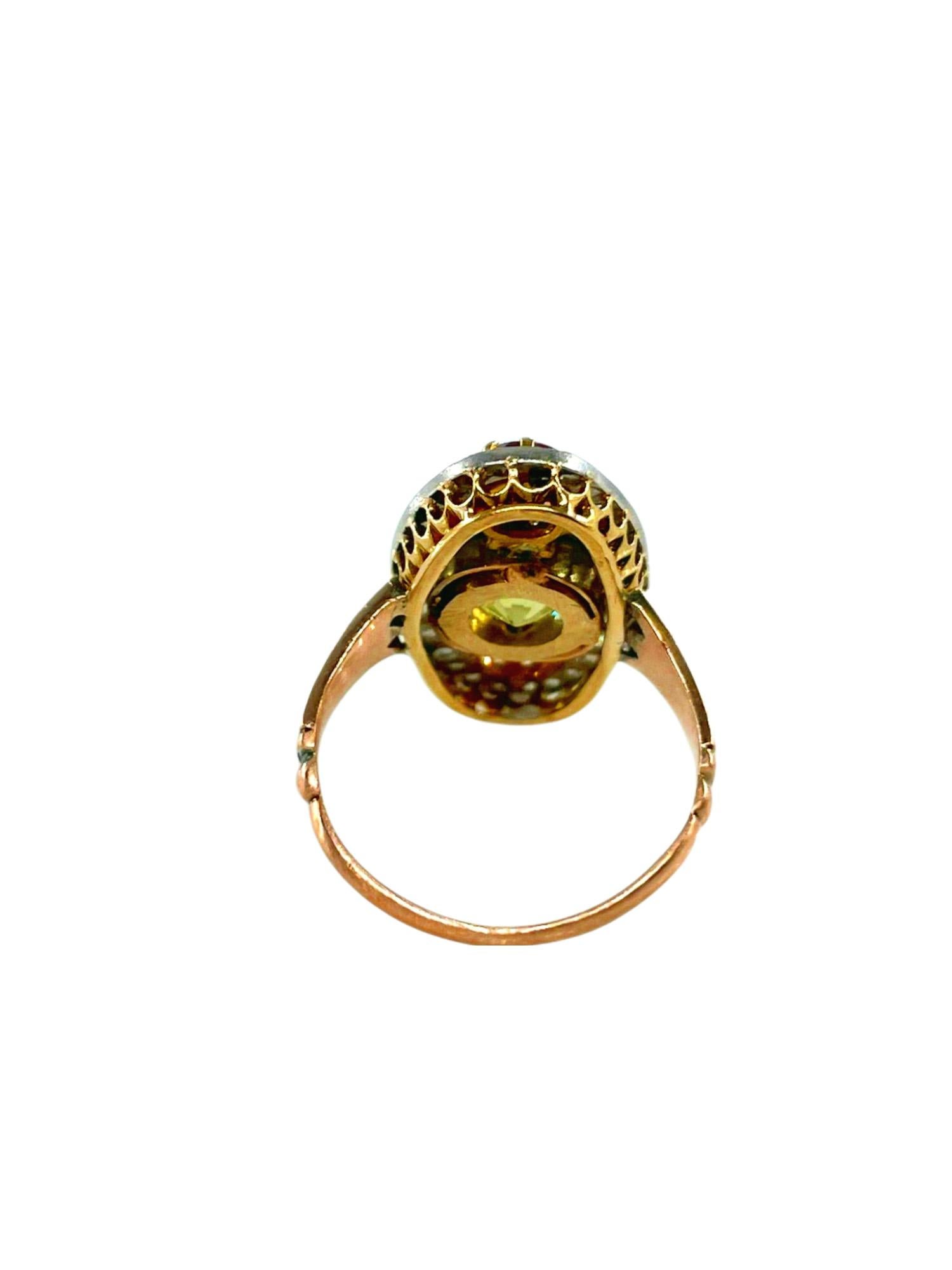 Cushion Cut Antique Belle Époque Chrysoberyl, Pink Topaz Diamond Cluster Cocktail Ring