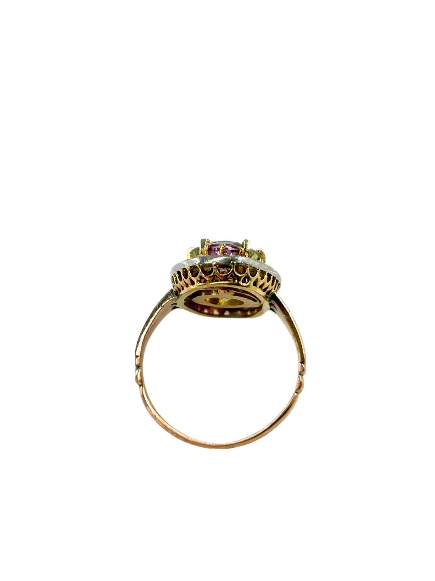 Women's Antique Belle Époque Chrysoberyl, Pink Topaz Diamond Cluster Cocktail Ring