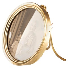 Antique Belle Époque Circular Gilt Brass Textile Glass Photo Photograph Frame