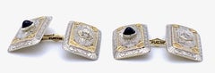 Antique Belle Époque Cufflinks Cabochon Sapphire Diamond Yellow Gold Platinum