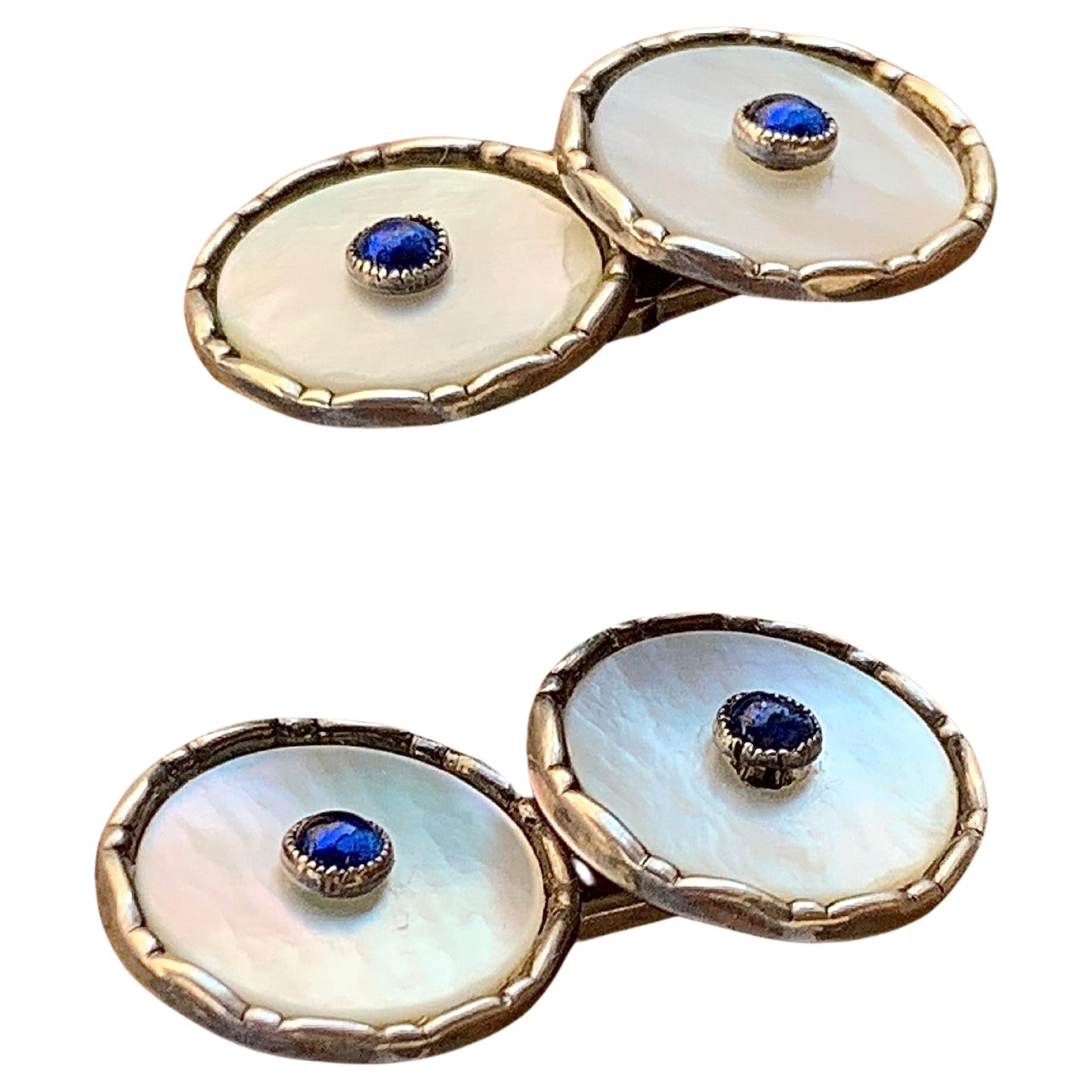 Gemelli antichi Belle Époque Madreperla Blu Cabochon Argento
