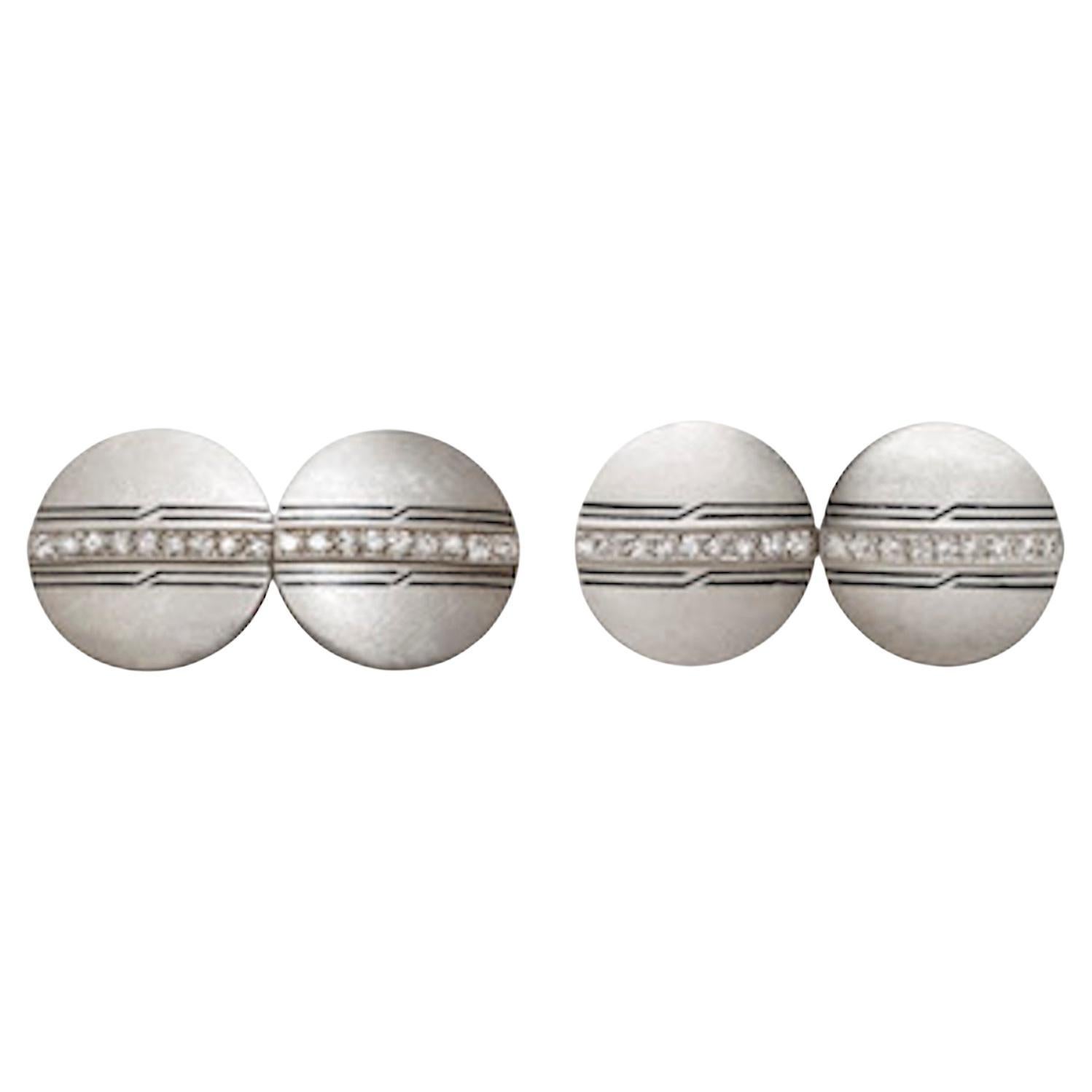 Antique Belle Époque Cufflinks Platinum Diamond Enamel