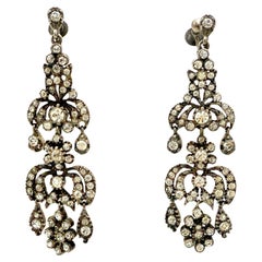 Antique Belle Époque Dangle Chandelier Earrings Silver Paste Screw Fittings