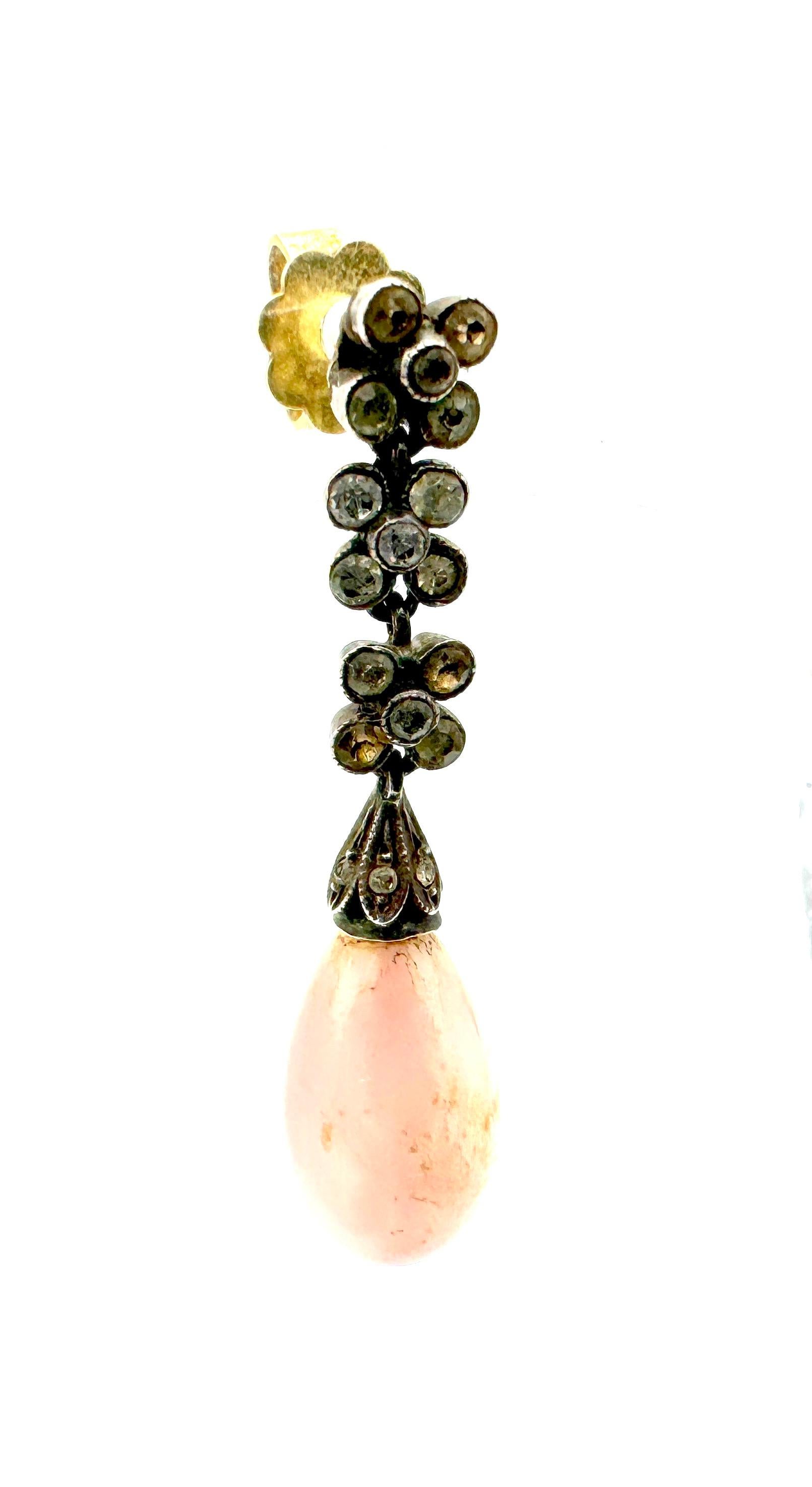 Antiker Belle Époque Ohrring Paste Flower Pink Shell Drop im Zustand „Gut“ im Angebot in Munich, Bavaria