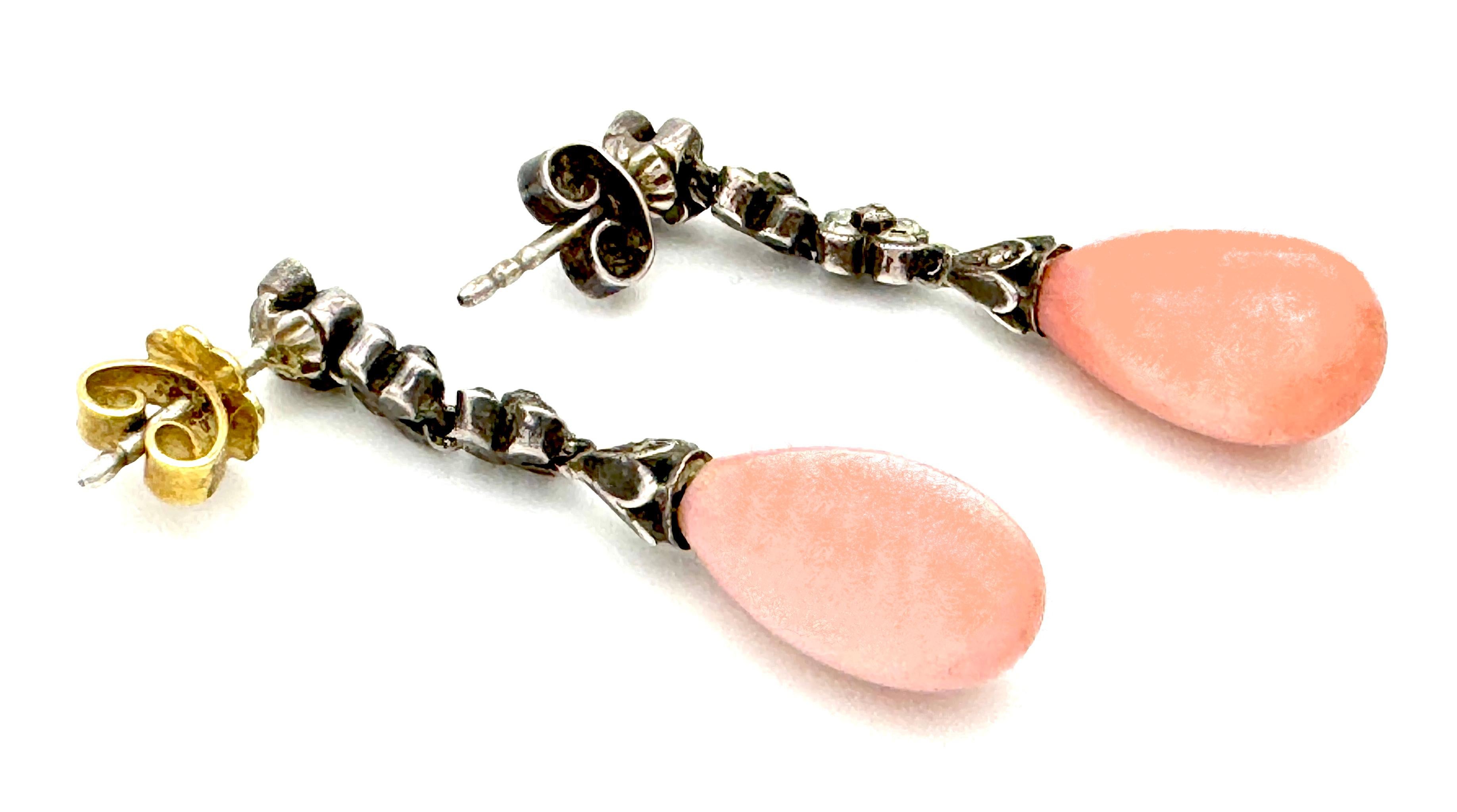 Antiker Belle Époque Ohrring Paste Flower Pink Shell Drop Damen im Angebot