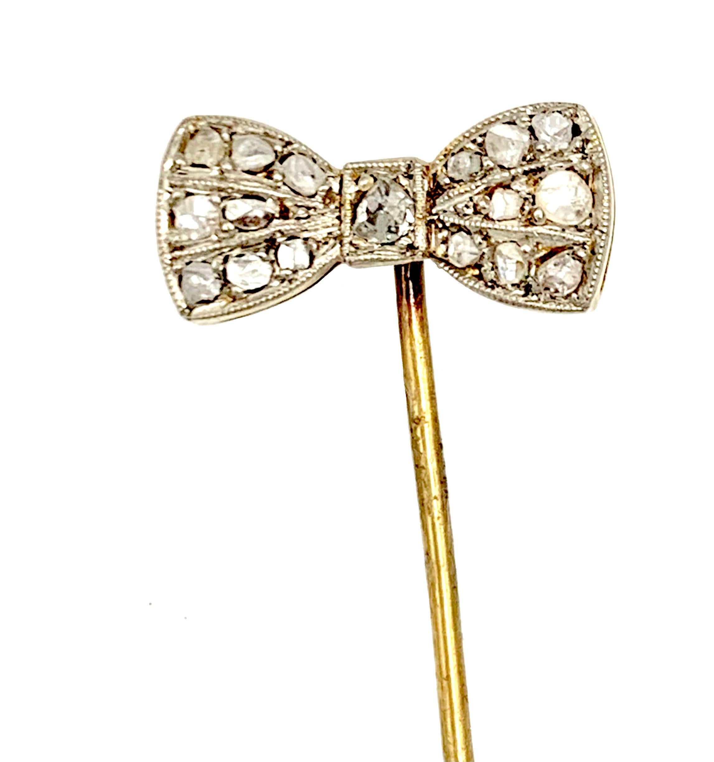 Taille rose Diamant antique Belle Époque  Épingle à nœud papillon Épingle à bâton Platine Or 14 carats   en vente